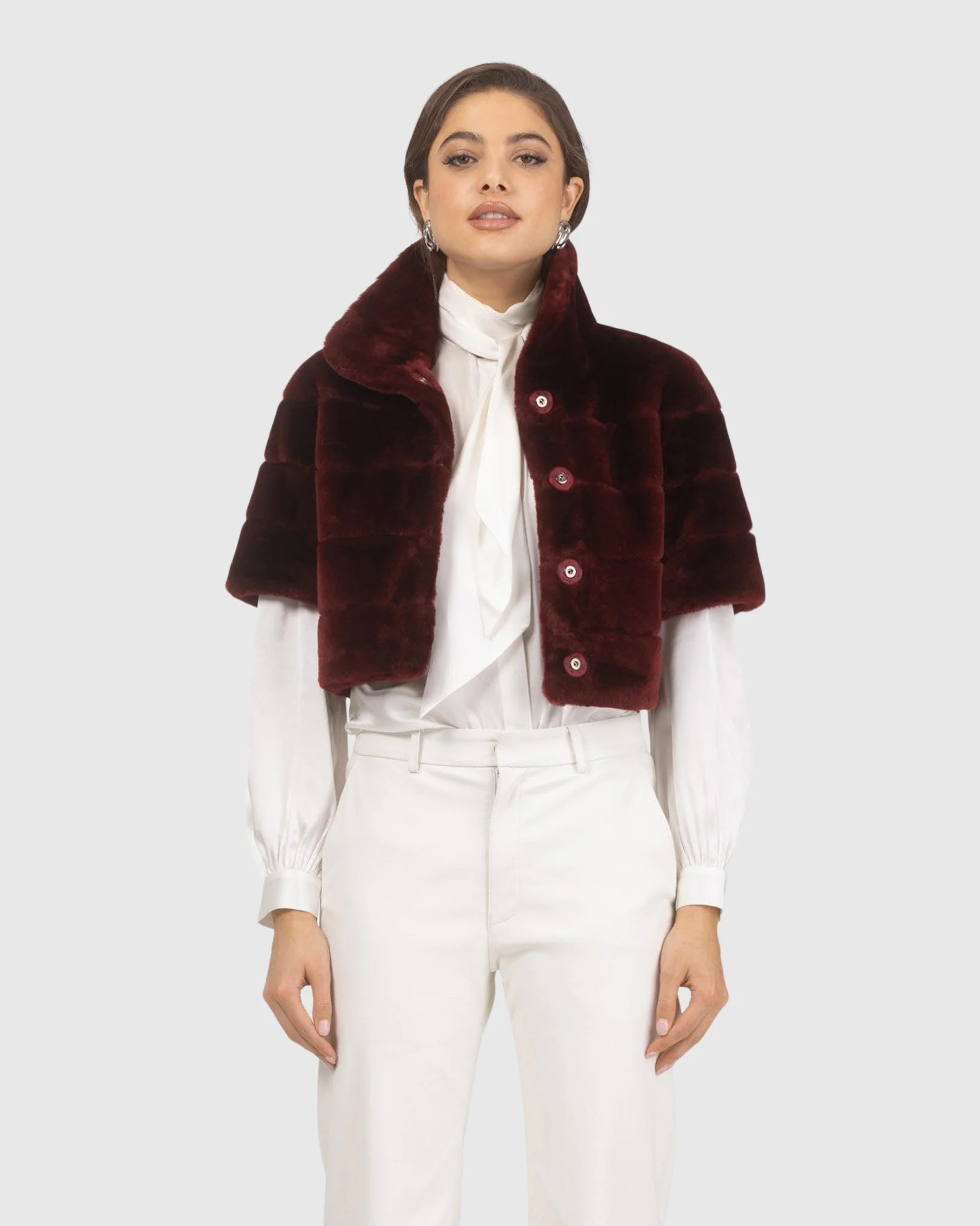 Reversible Shearling Lamb Bolero With Cropped Sleeves - Image 21