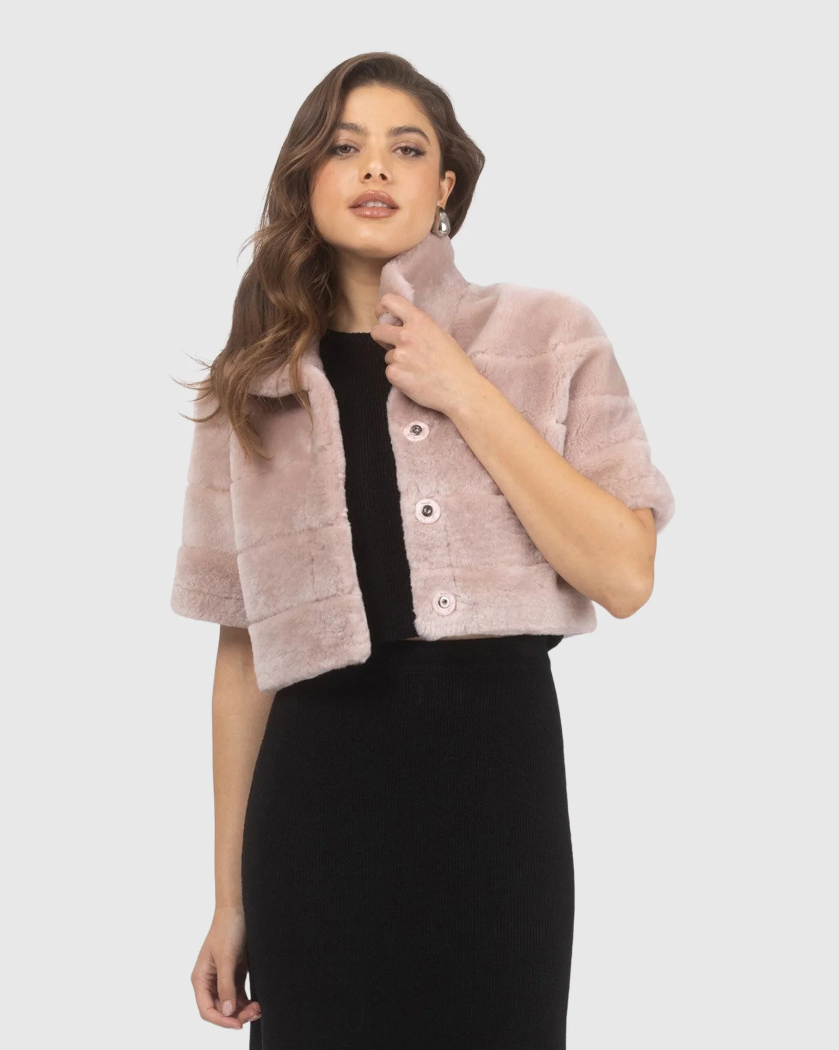 Reversible Shearling Lamb Bolero With Cropped Sleeves - Image 3