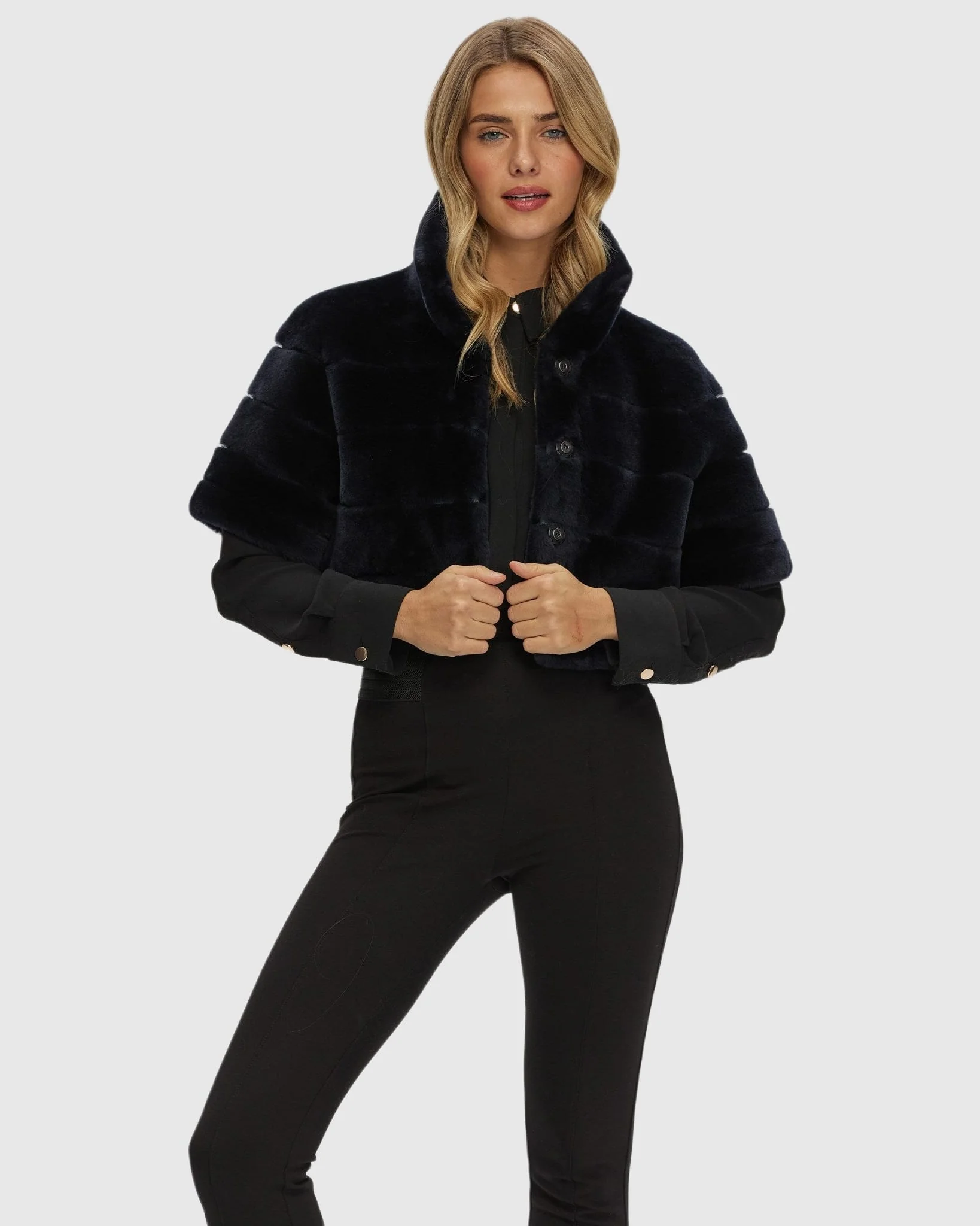 Reversible Shearling Lamb Bolero With Cropped Sleeves - Image 31
