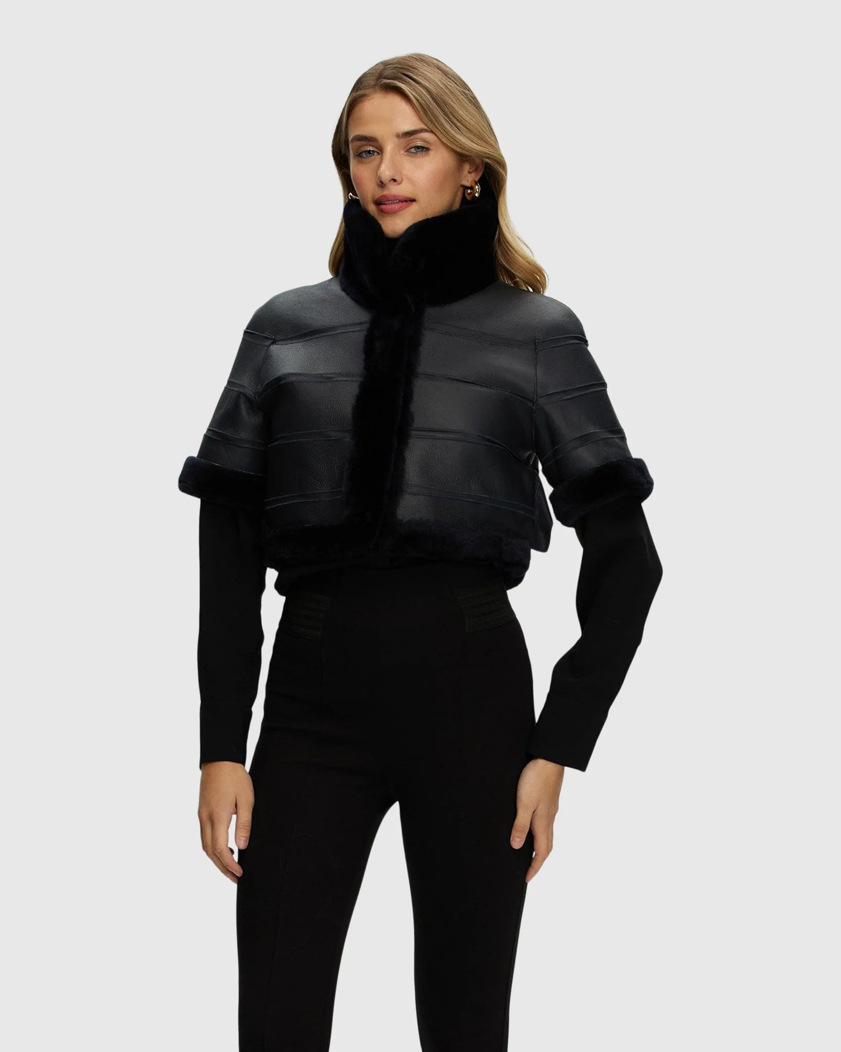 Reversible Shearling Lamb Bolero With Cropped Sleeves - Image 32