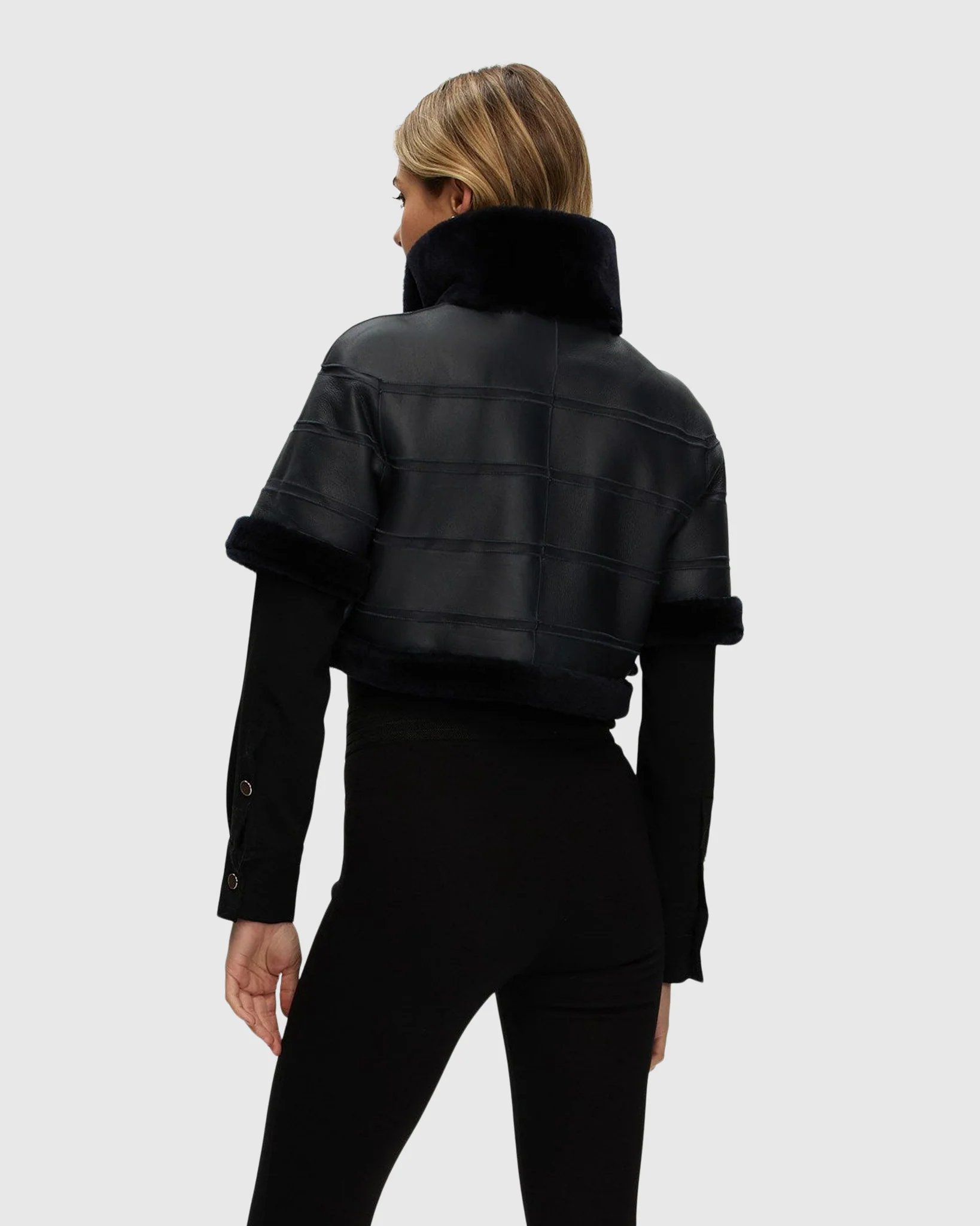 Reversible Shearling Lamb Bolero With Cropped Sleeves - Image 33