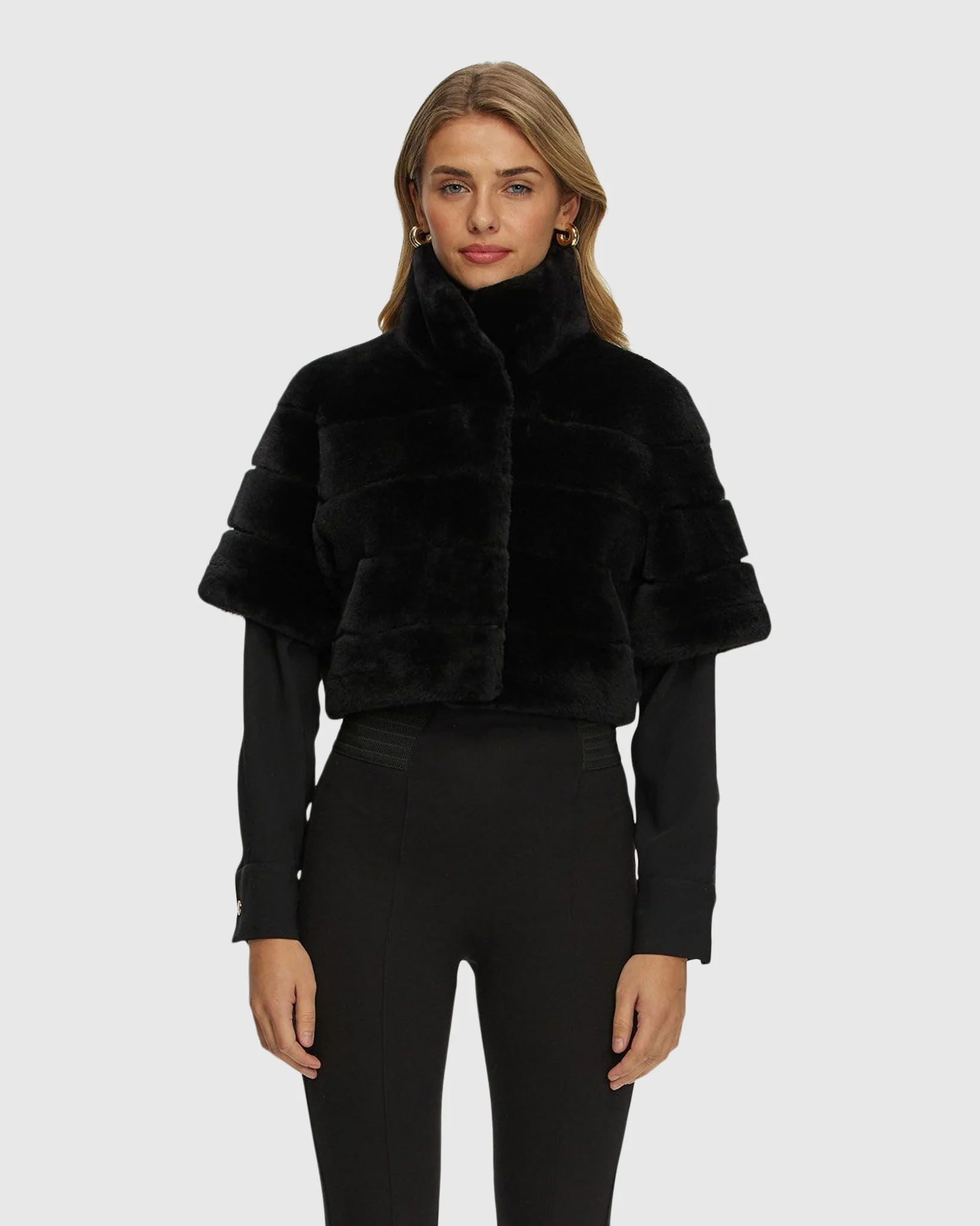 Reversible Shearling Lamb Bolero With Cropped Sleeves - Image 35