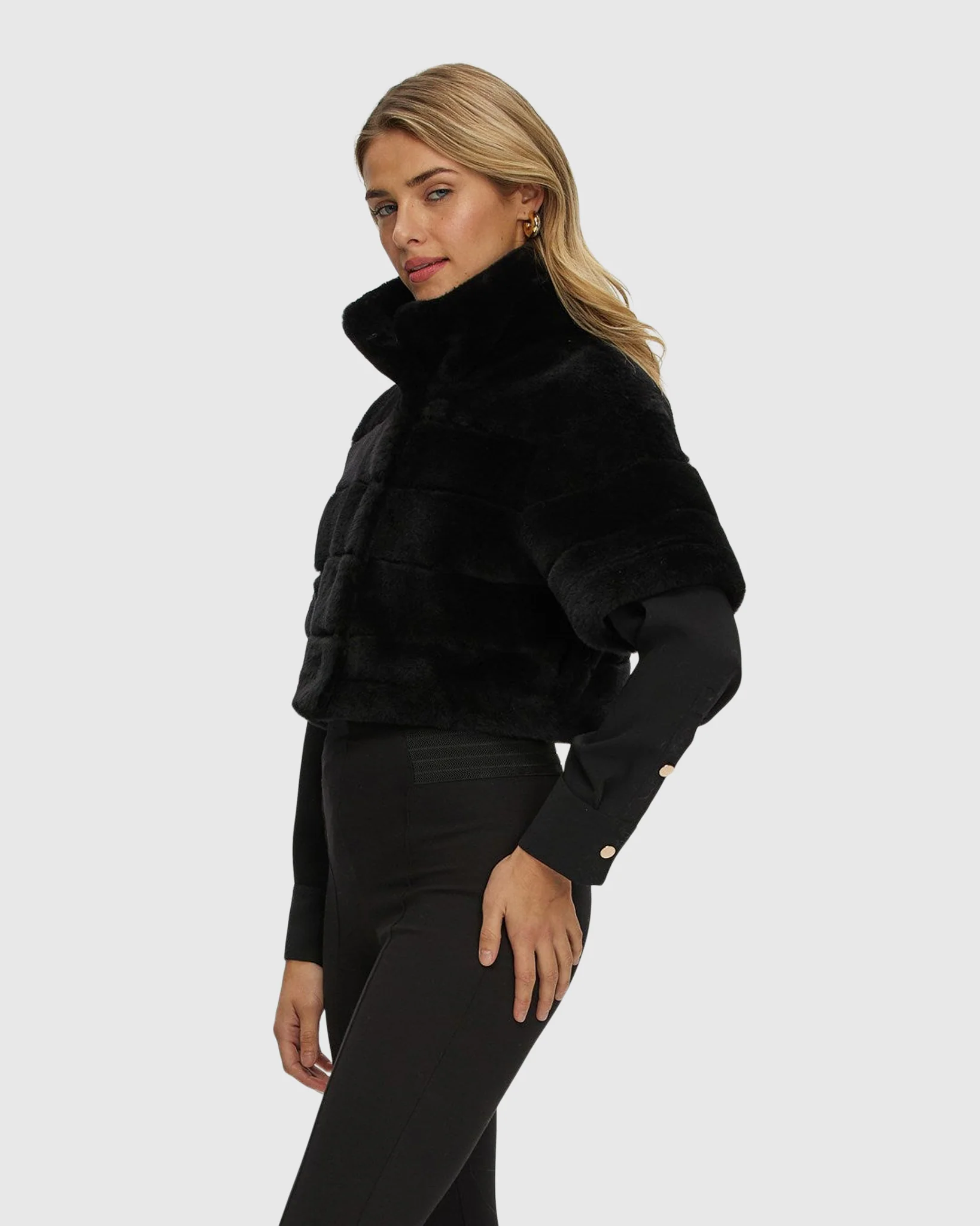Reversible Shearling Lamb Bolero With Cropped Sleeves - Image 36
