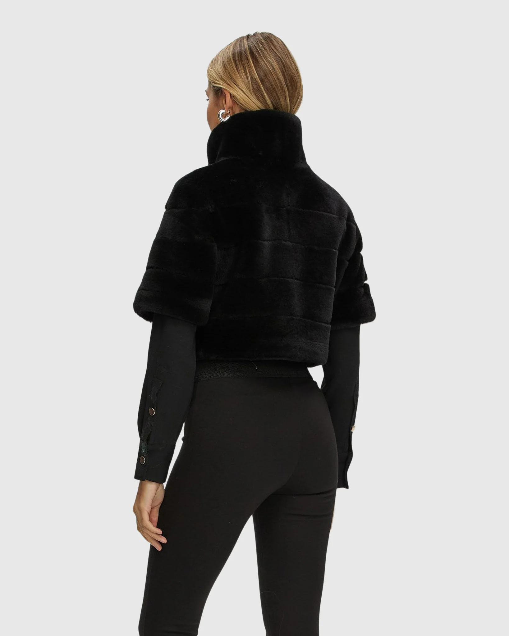Reversible Shearling Lamb Bolero With Cropped Sleeves - Image 37