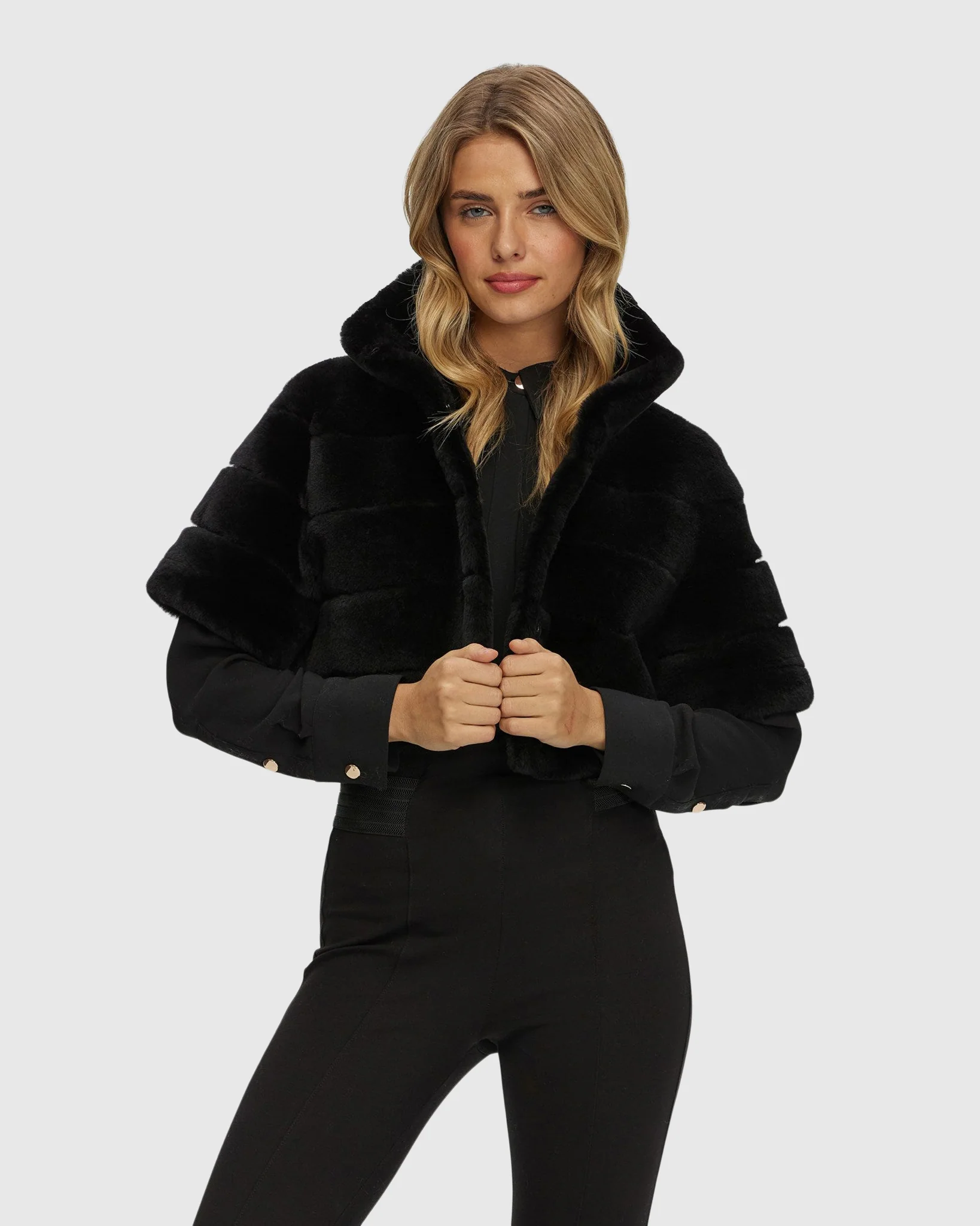Reversible Shearling Lamb Bolero With Cropped Sleeves - Image 39