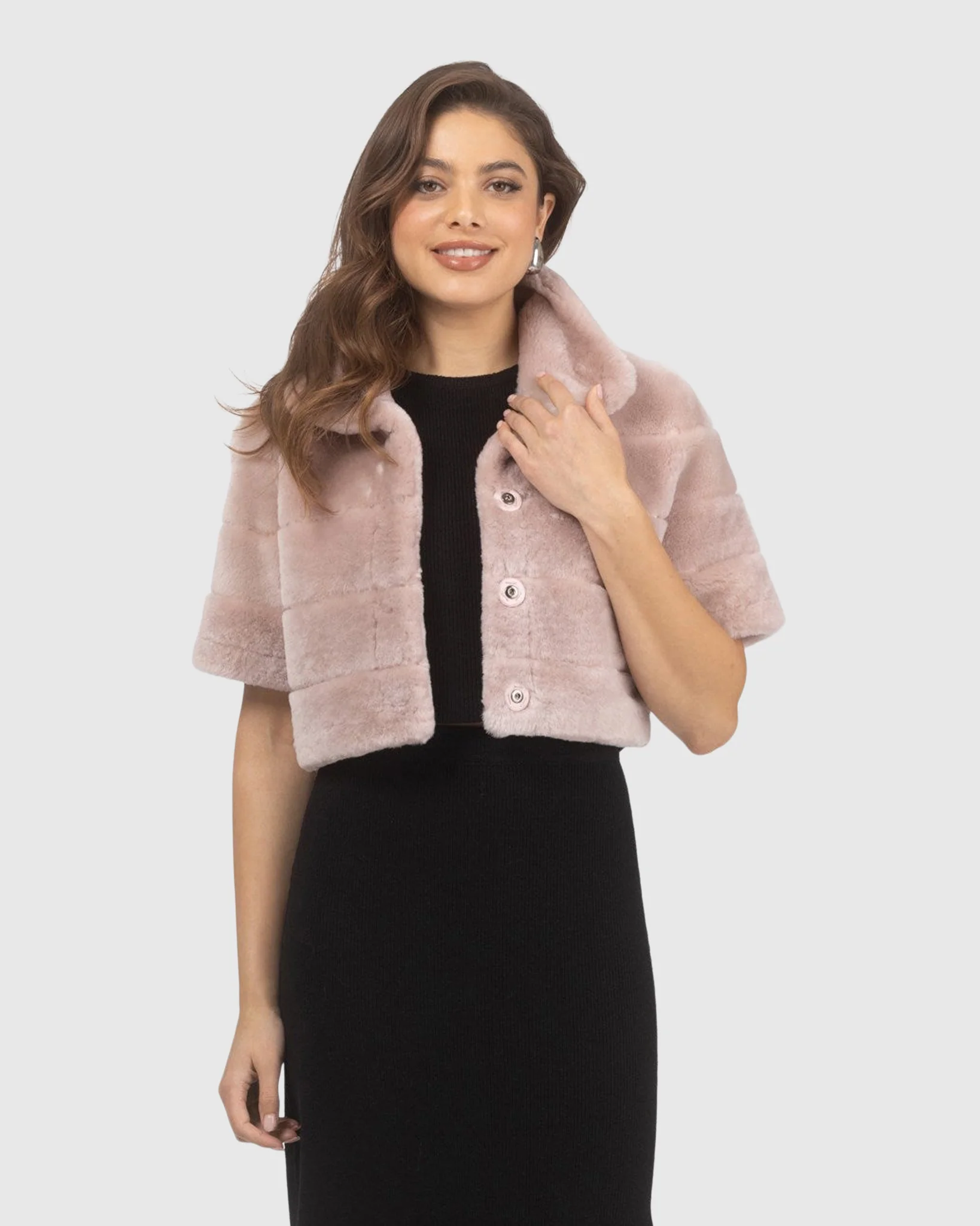 Reversible Shearling Lamb Bolero With Cropped Sleeves - Image 4