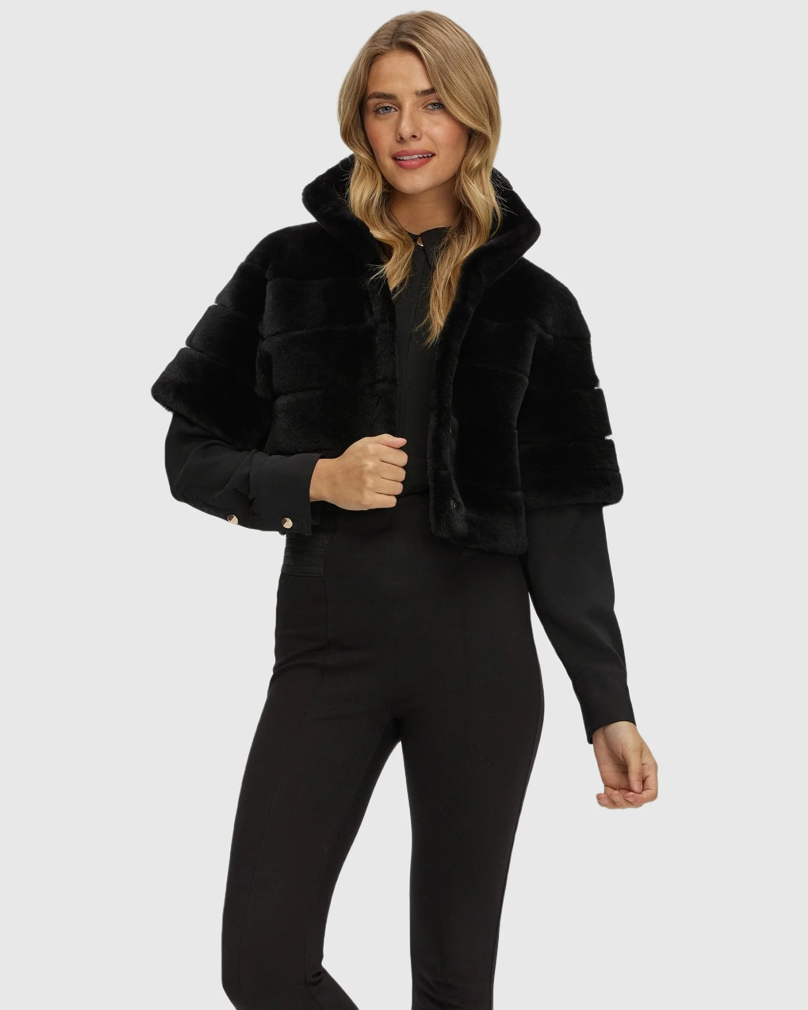 Reversible Shearling Lamb Bolero With Cropped Sleeves - Image 41