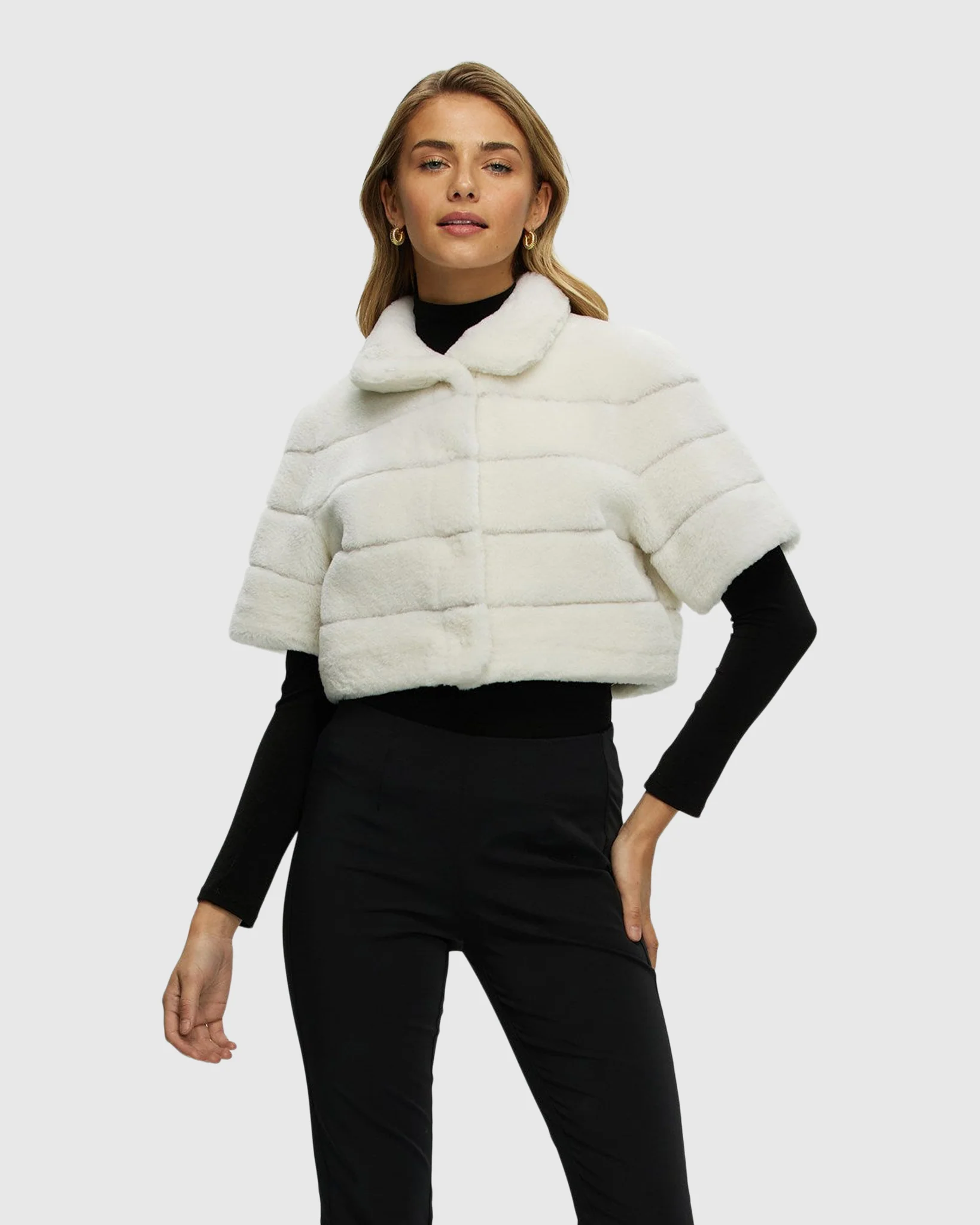 Reversible Shearling Lamb Bolero With Cropped Sleeves - Image 6