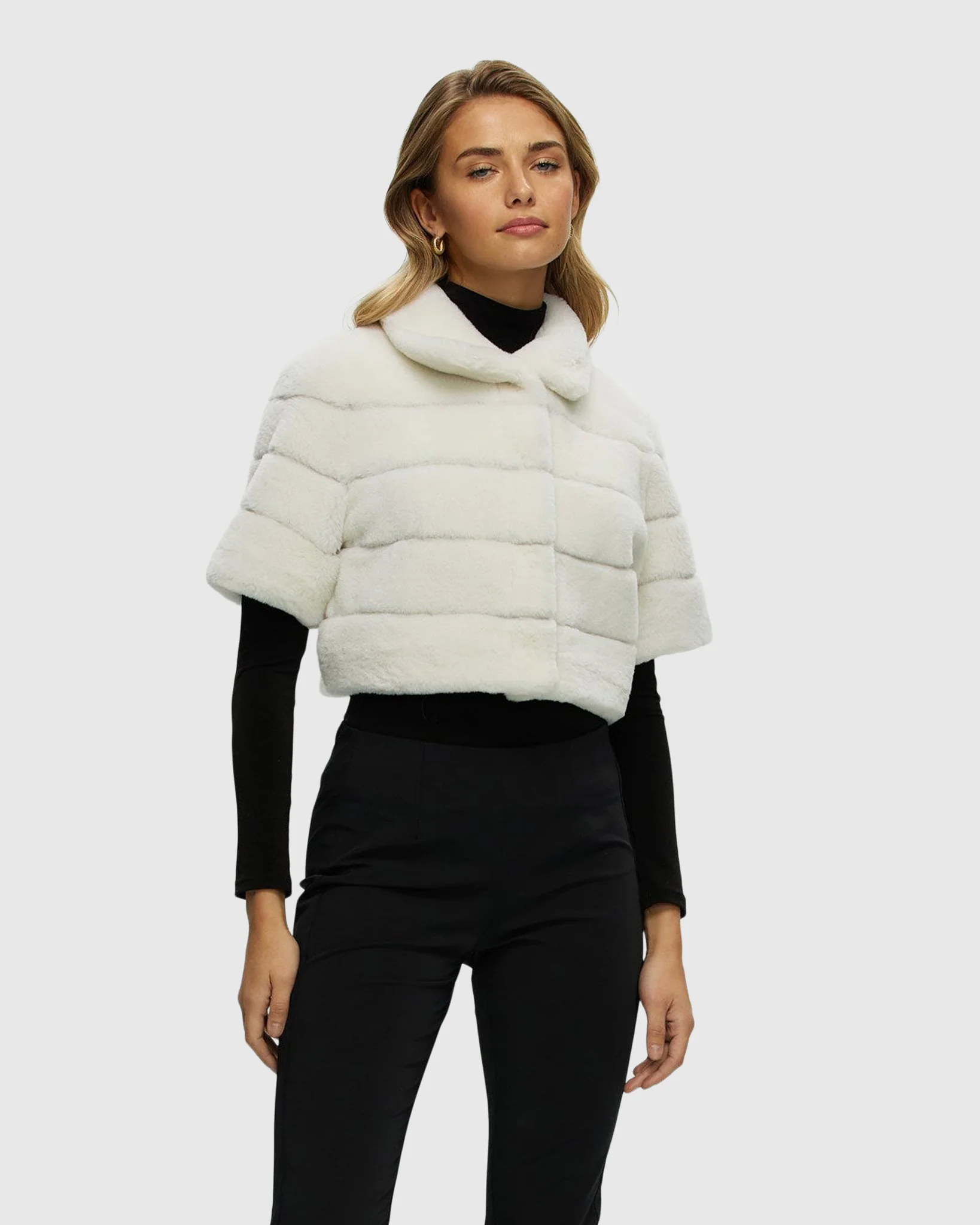 Reversible Shearling Lamb Bolero With Cropped Sleeves - Image 7
