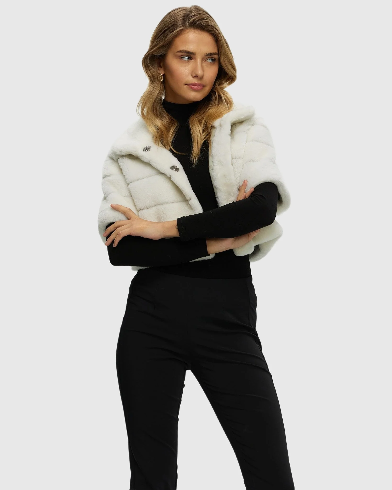 Reversible Shearling Lamb Bolero With Cropped Sleeves - Image 8