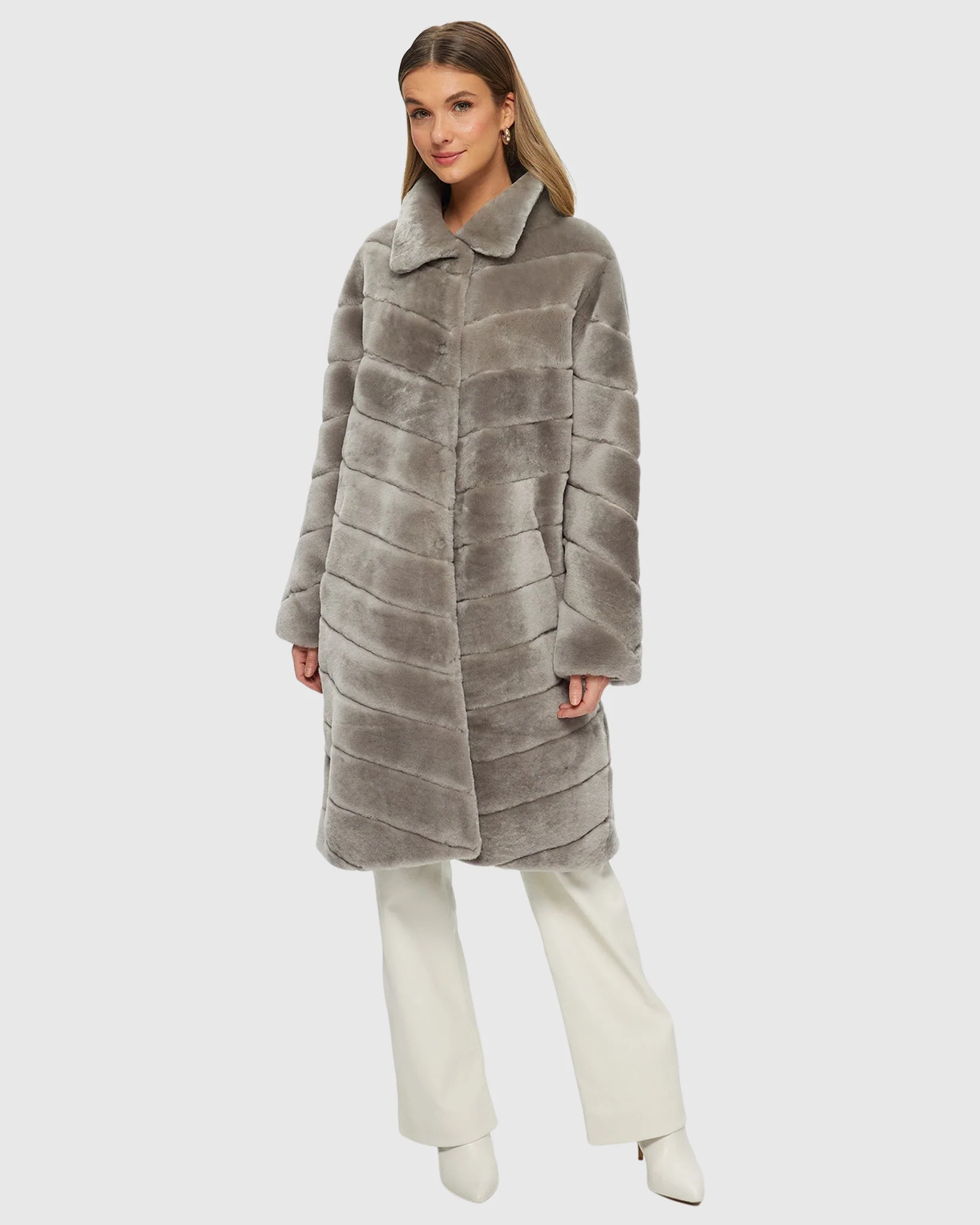 SHEARLING LAMB CHEVRON SHORT COAT REVERSIBLE TO TAFFETA