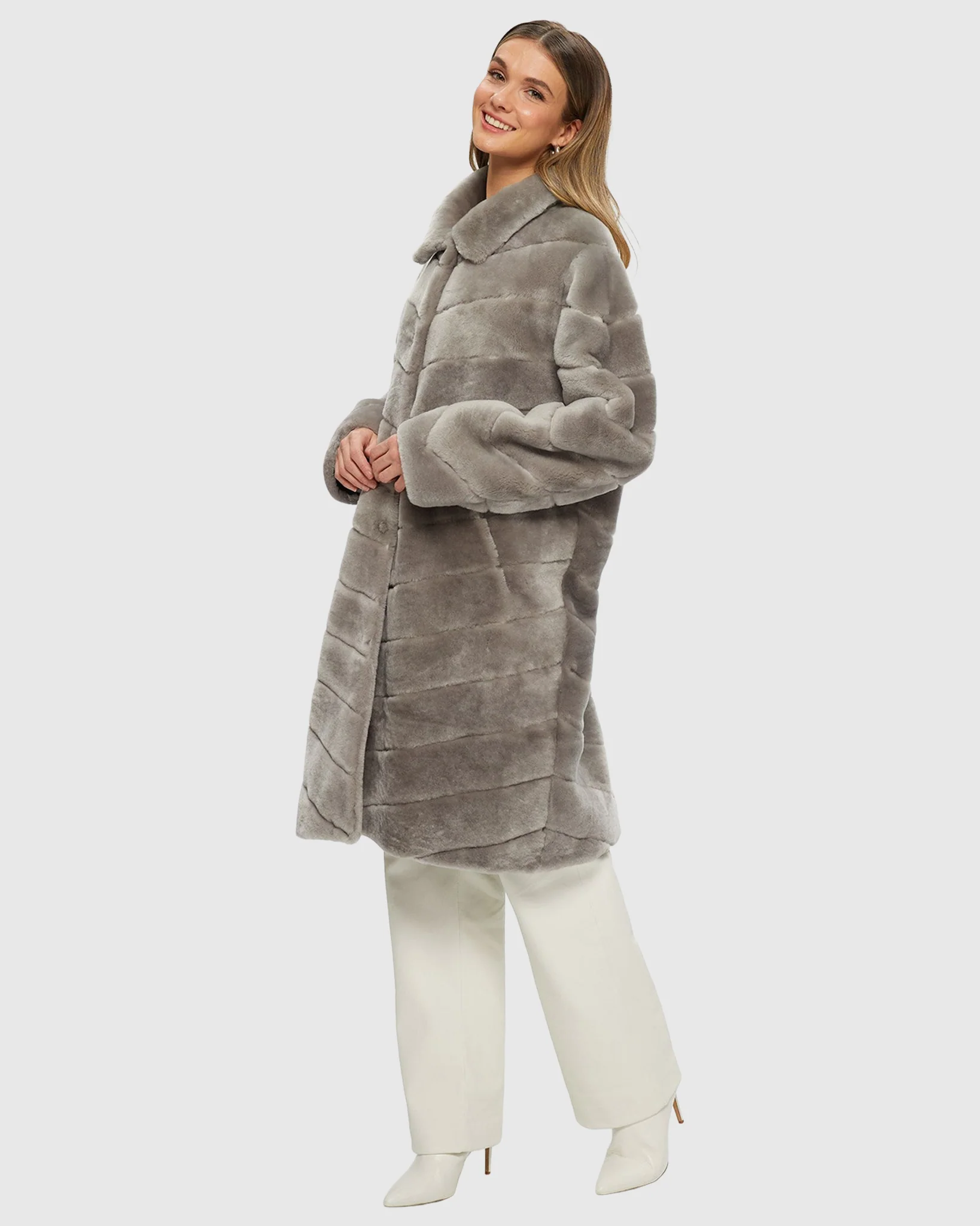 SHEARLING LAMB CHEVRON SHORT COAT REVERSIBLE TO TAFFETA - Image 2