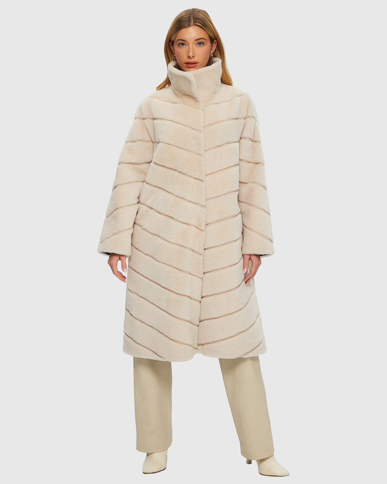 SHEARLING LAMB CHEVRON SHORT COAT REVERSIBLE TO TAFFETA - Image 4