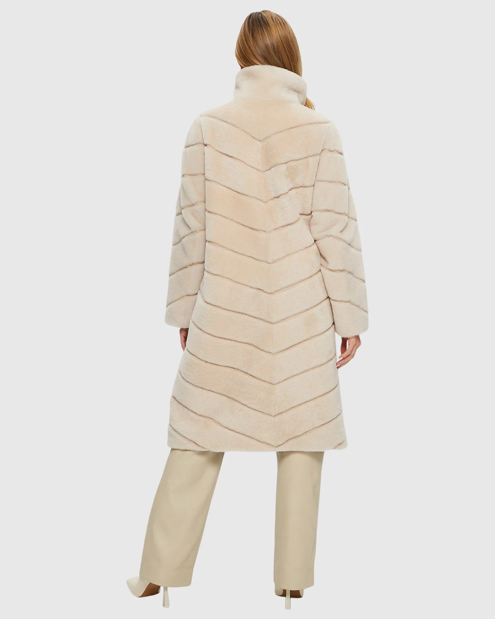 SHEARLING LAMB CHEVRON SHORT COAT REVERSIBLE TO TAFFETA - Image 5