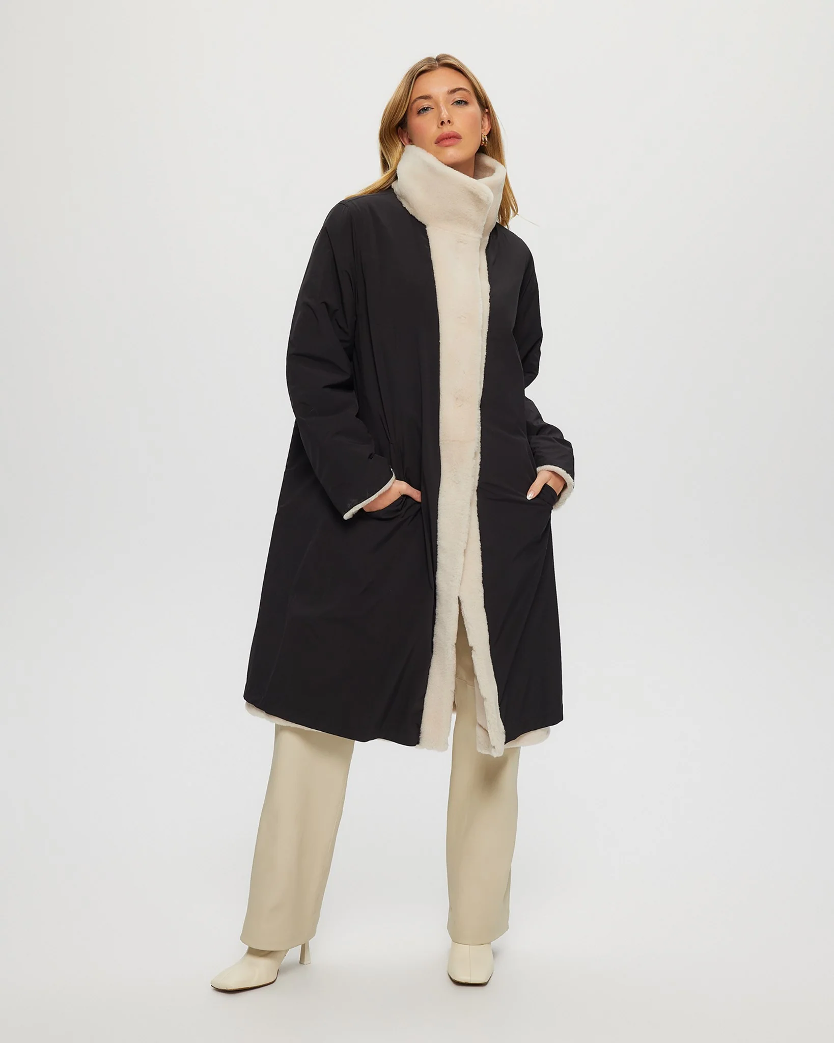 SHEARLING LAMB CHEVRON SHORT COAT REVERSIBLE TO TAFFETA - Image 6