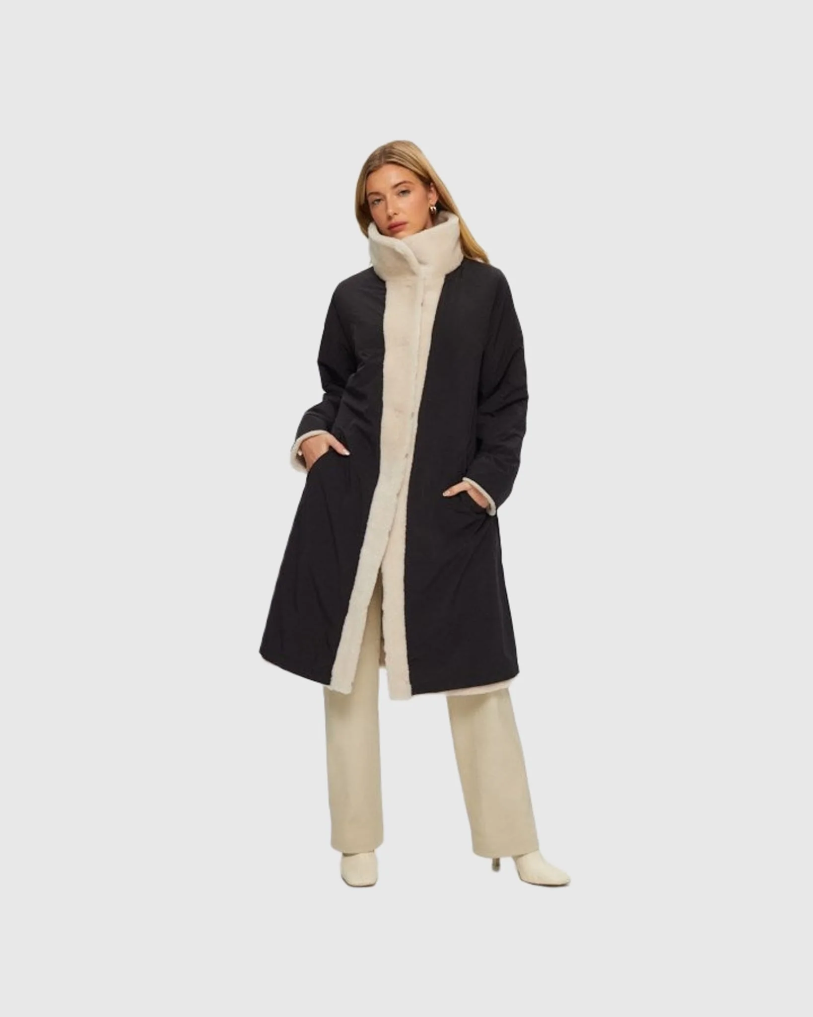 SHEARLING LAMB CHEVRON SHORT COAT REVERSIBLE TO TAFFETA - Image 7