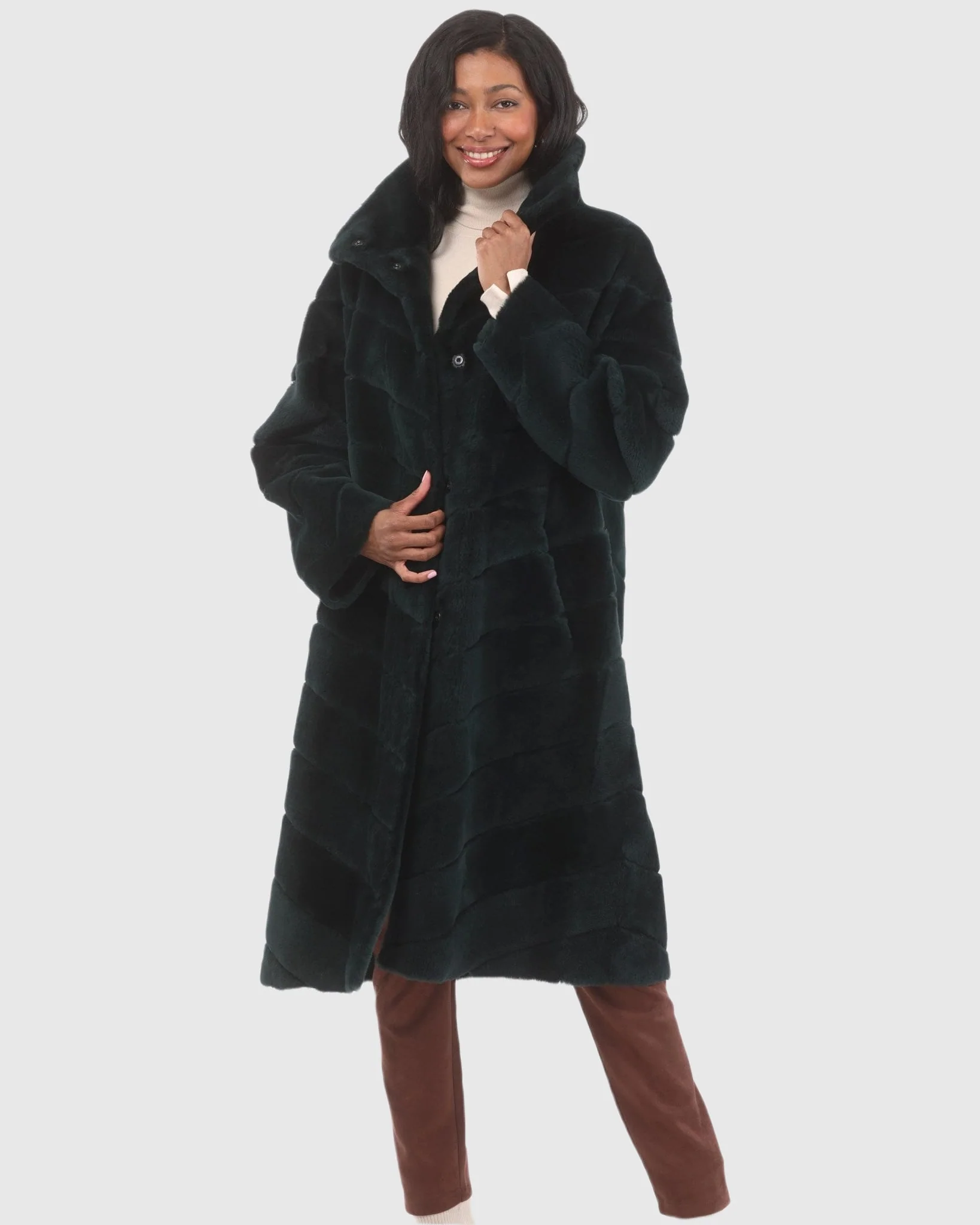 Reversible Merino Shearling Lamb Chevron Short Coat - Image 10