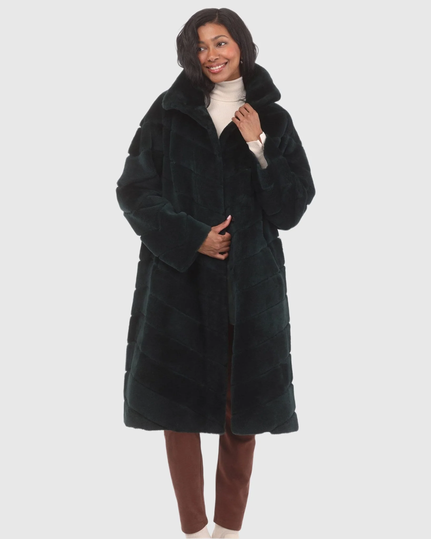 Reversible Merino Shearling Lamb Chevron Short Coat - Image 11