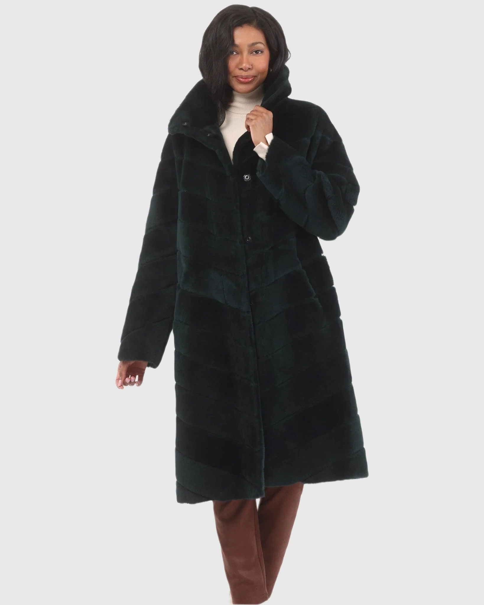 Reversible Merino Shearling Lamb Chevron Short Coat - Image 14