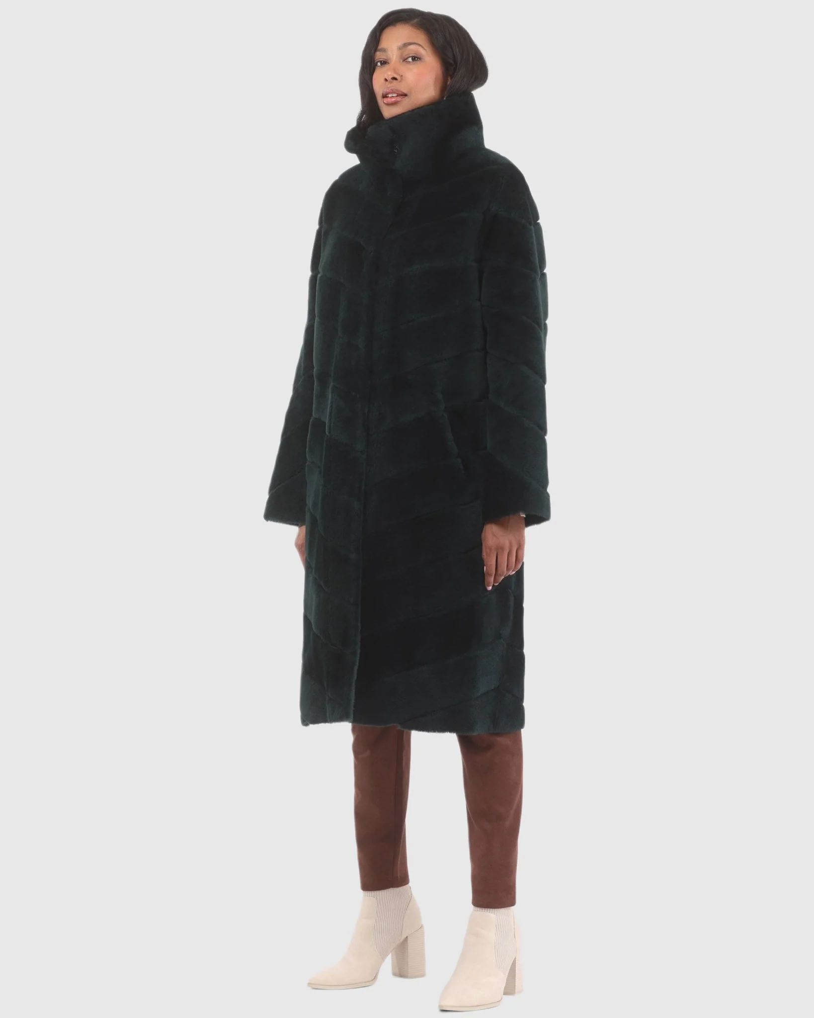 Reversible Merino Shearling Lamb Chevron Short Coat - Image 15