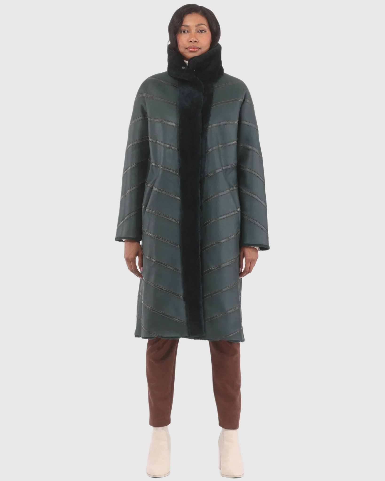 Reversible Merino Shearling Lamb Chevron Short Coat - Image 16