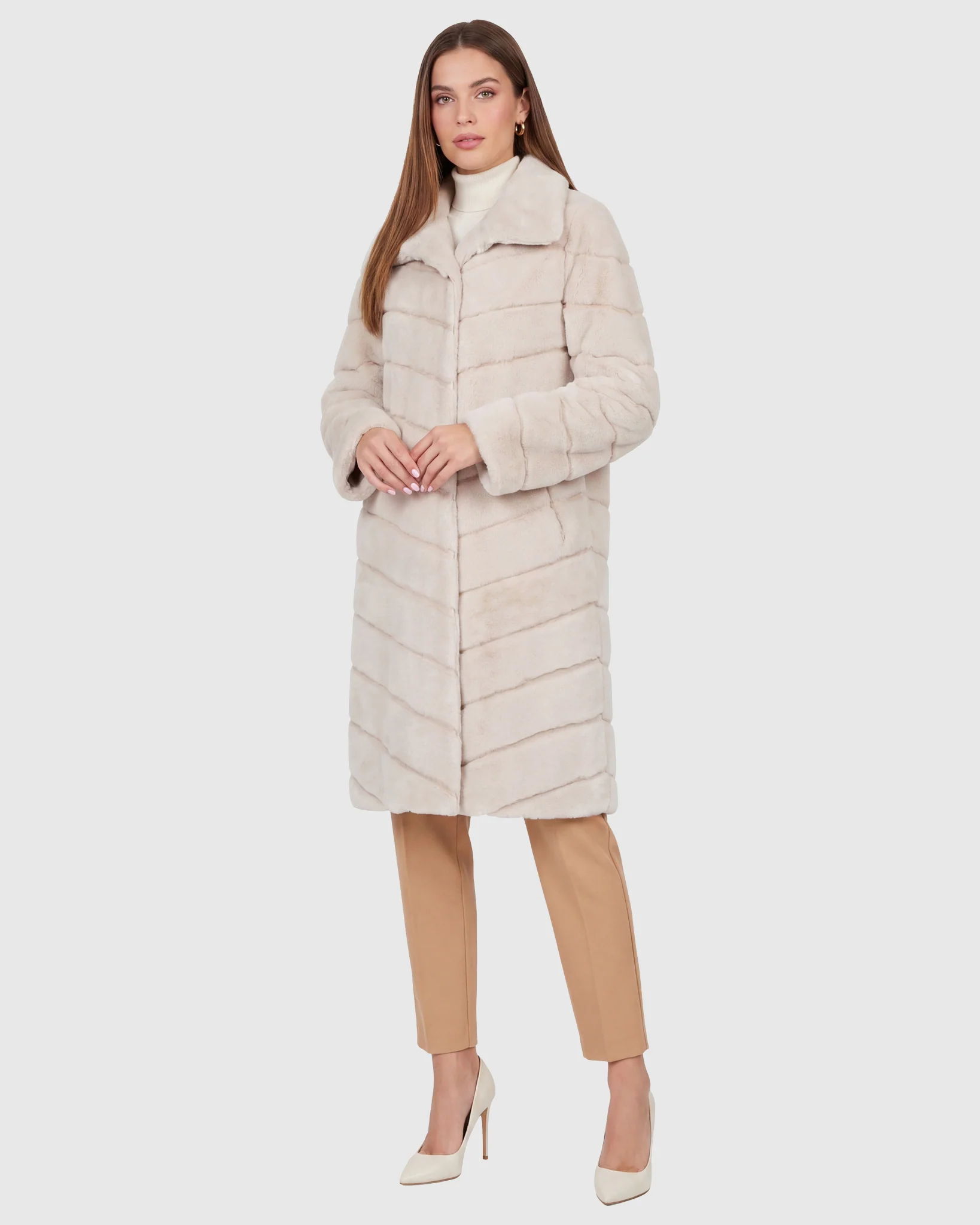 Reversible Merino Shearling Lamb Chevron Short Coat - Image 17