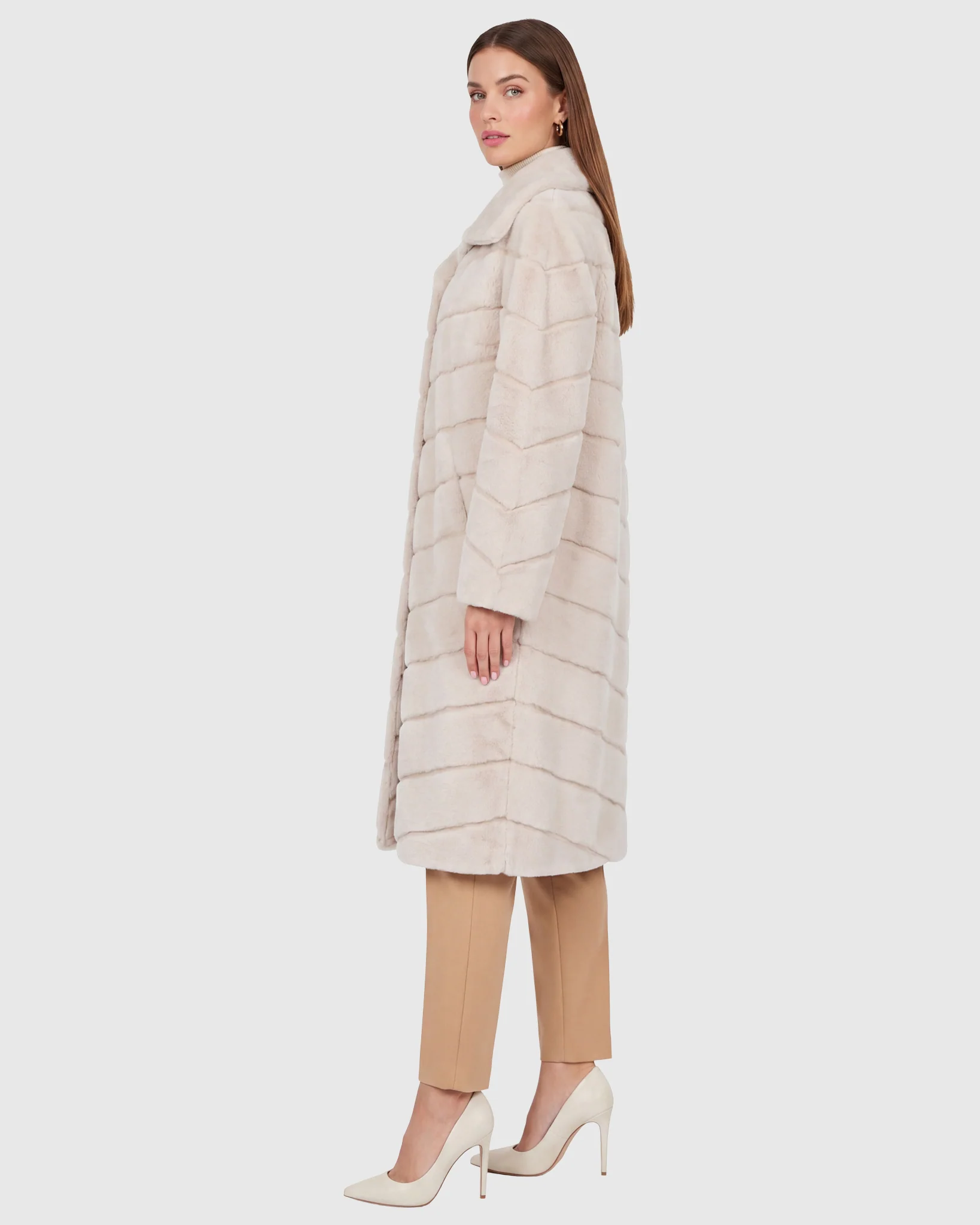 Reversible Merino Shearling Lamb Chevron Short Coat - Image 18