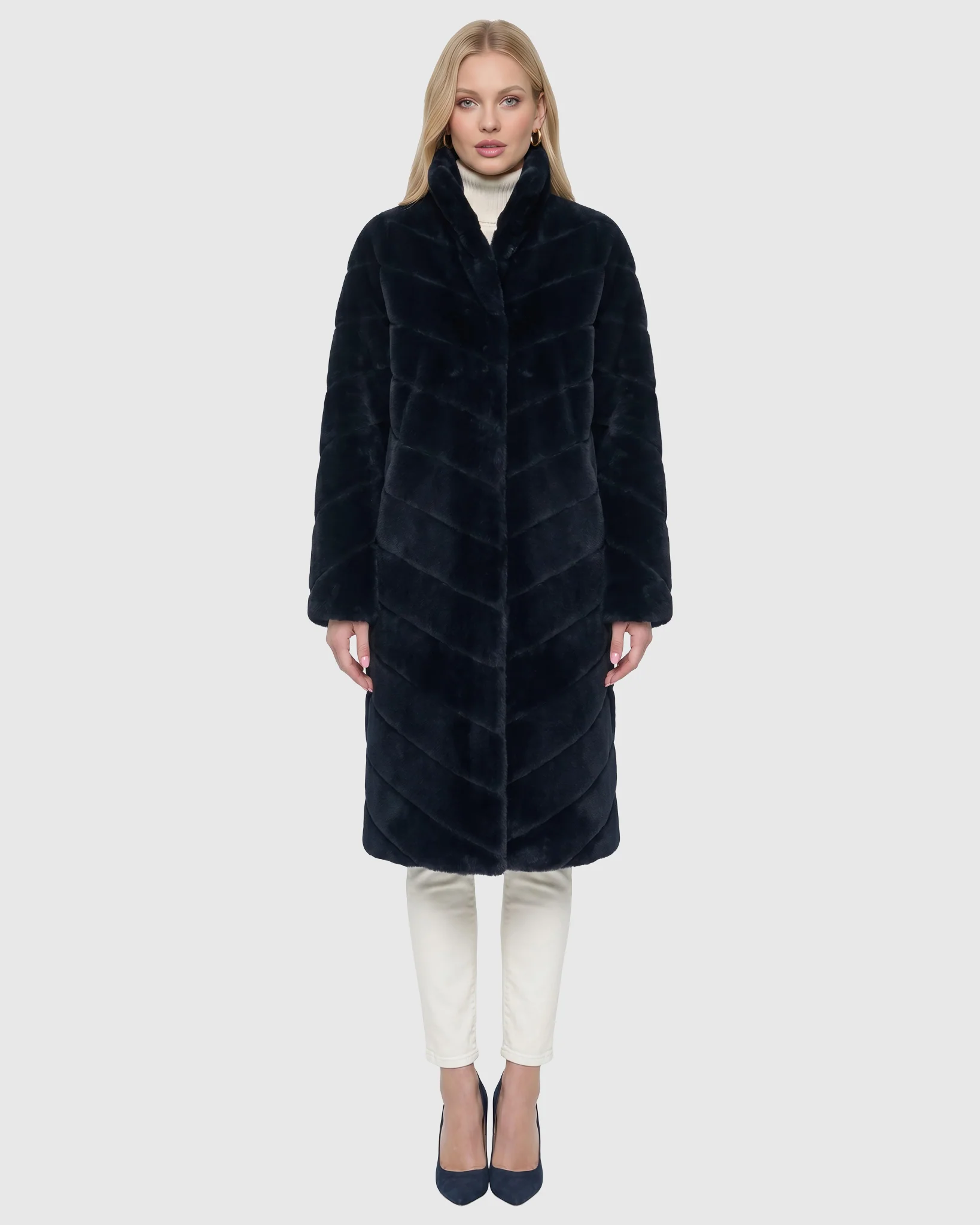 Reversible Merino Shearling Lamb Chevron Short Coat - Image 23