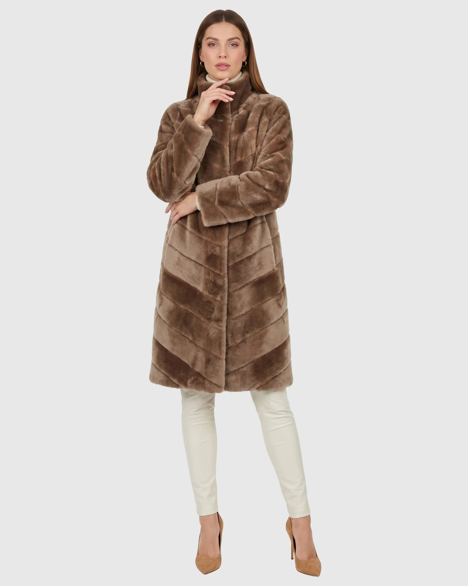 Reversible Merino Shearling Lamb Chevron Short Coat - Image 25
