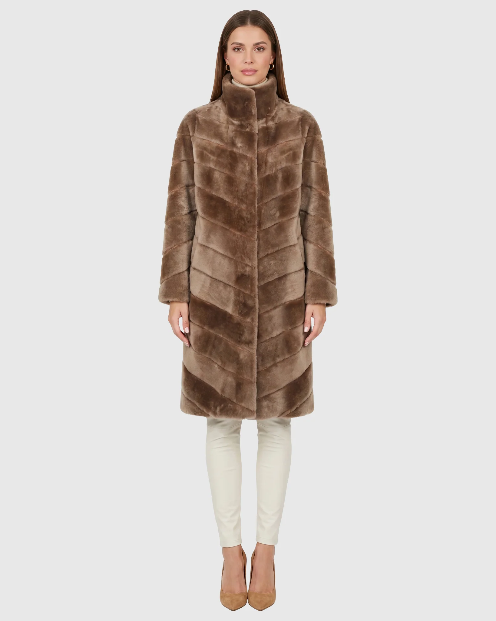 Reversible Merino Shearling Lamb Chevron Short Coat - Image 26