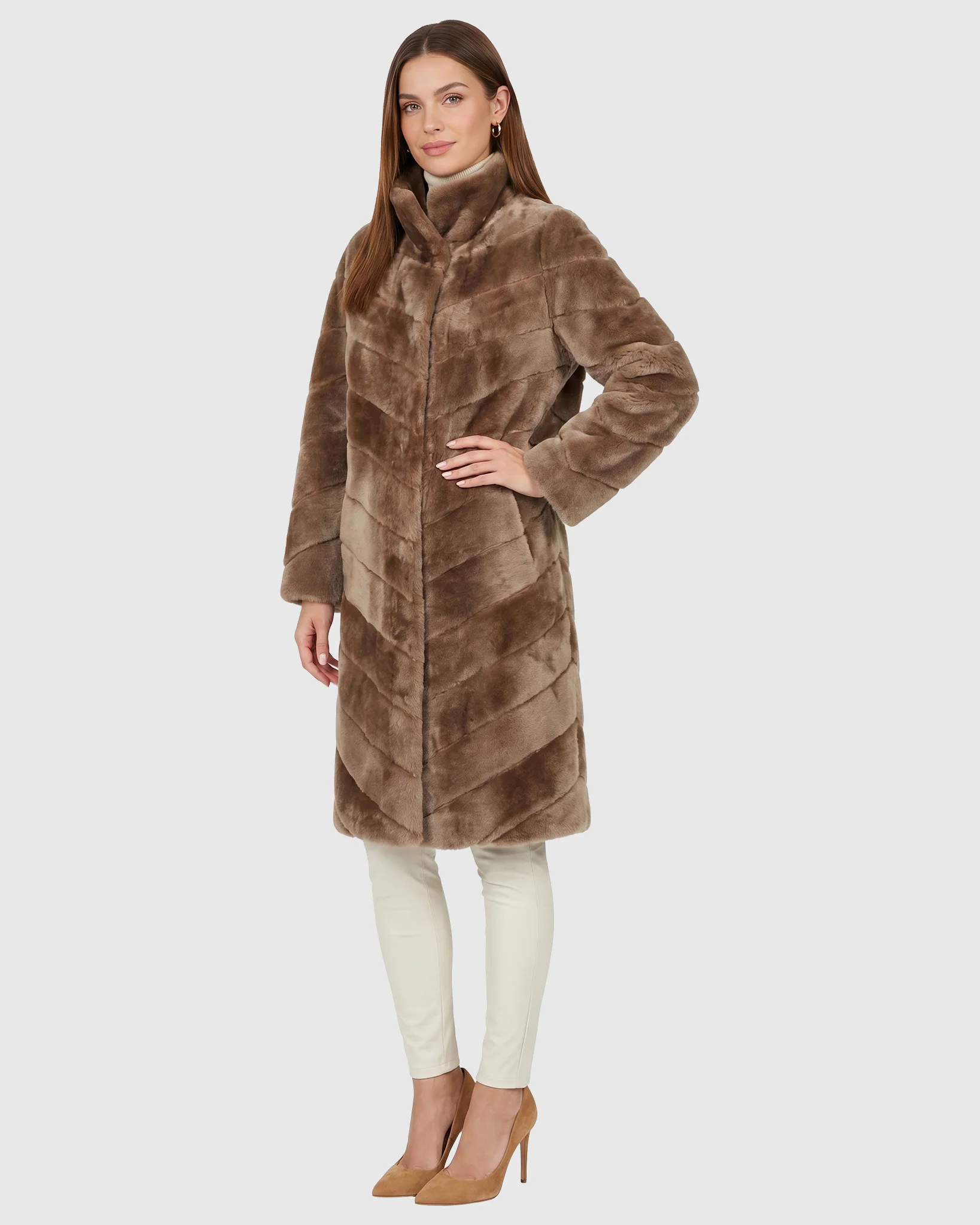 Reversible Merino Shearling Lamb Chevron Short Coat - Image 27