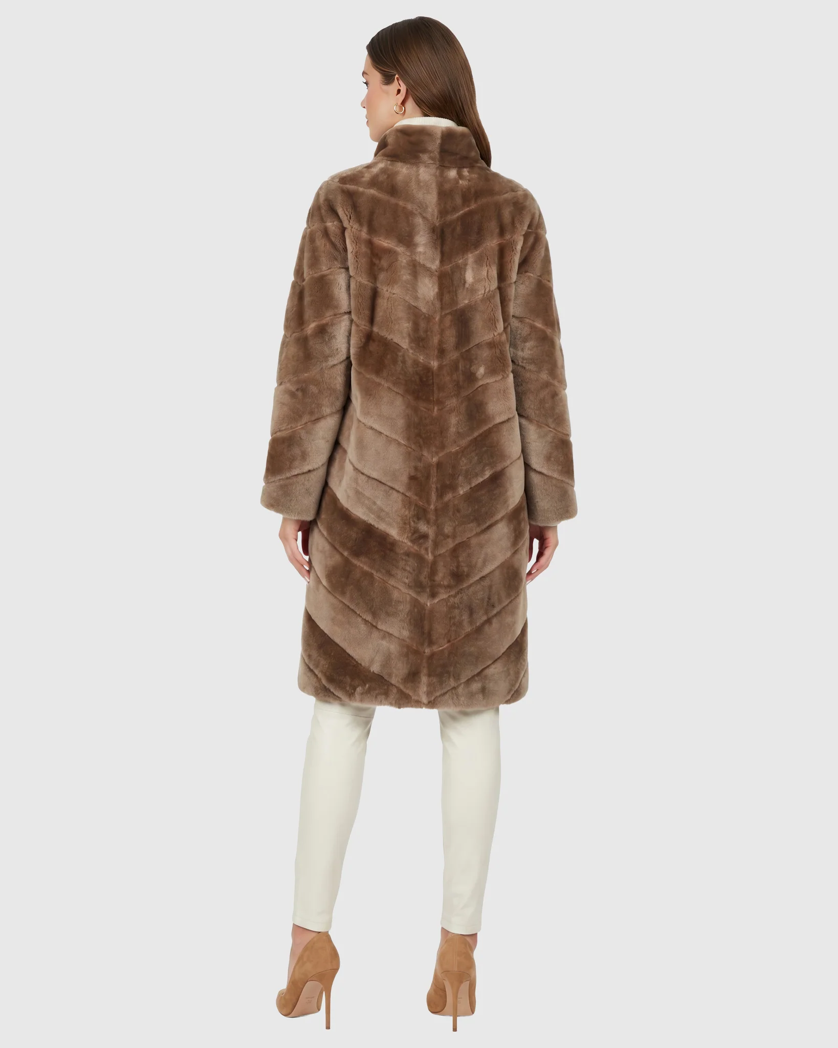 Reversible Merino Shearling Lamb Chevron Short Coat - Image 28