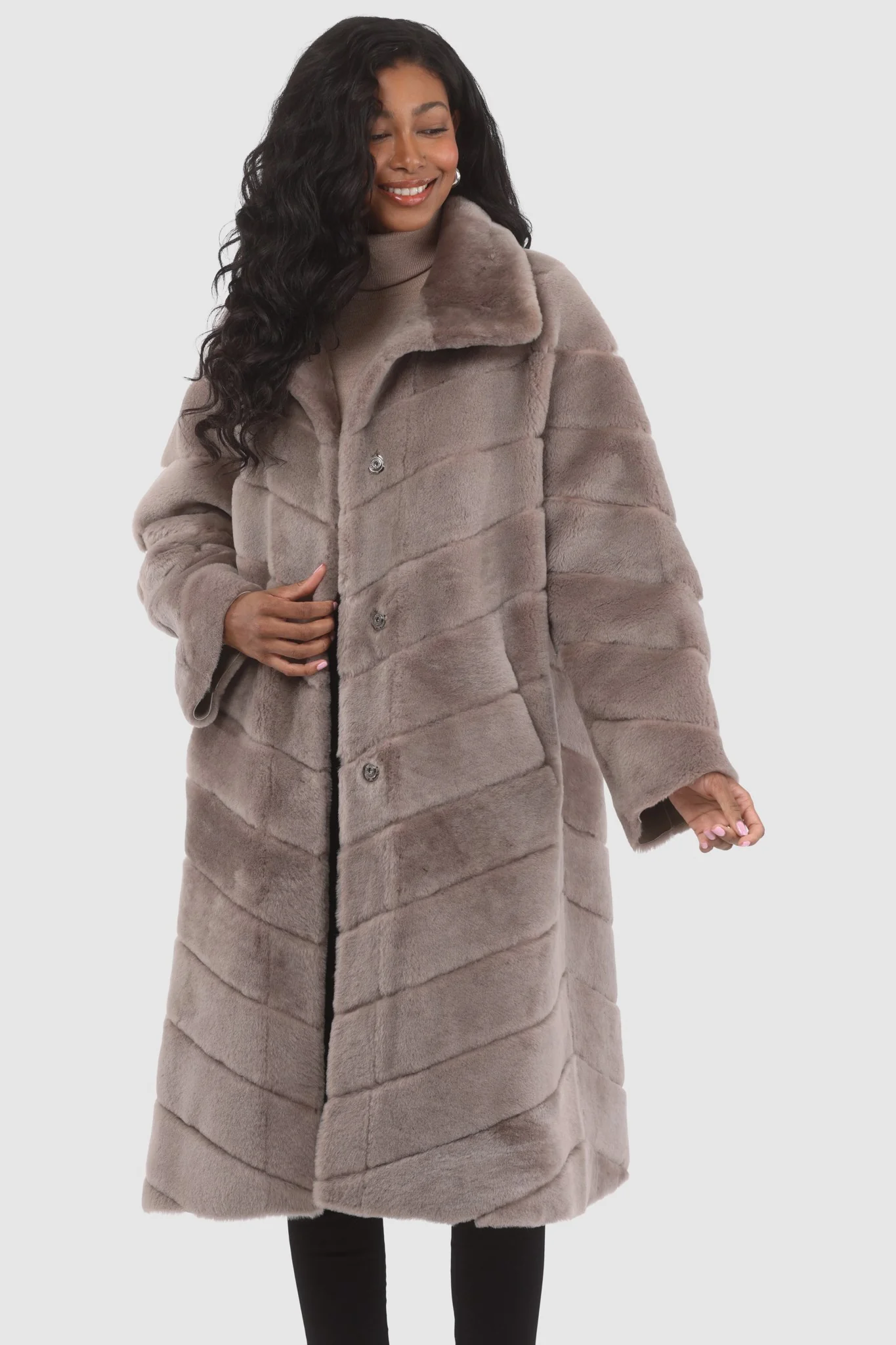Reversible Merino Shearling Lamb Chevron Short Coat - Image 32