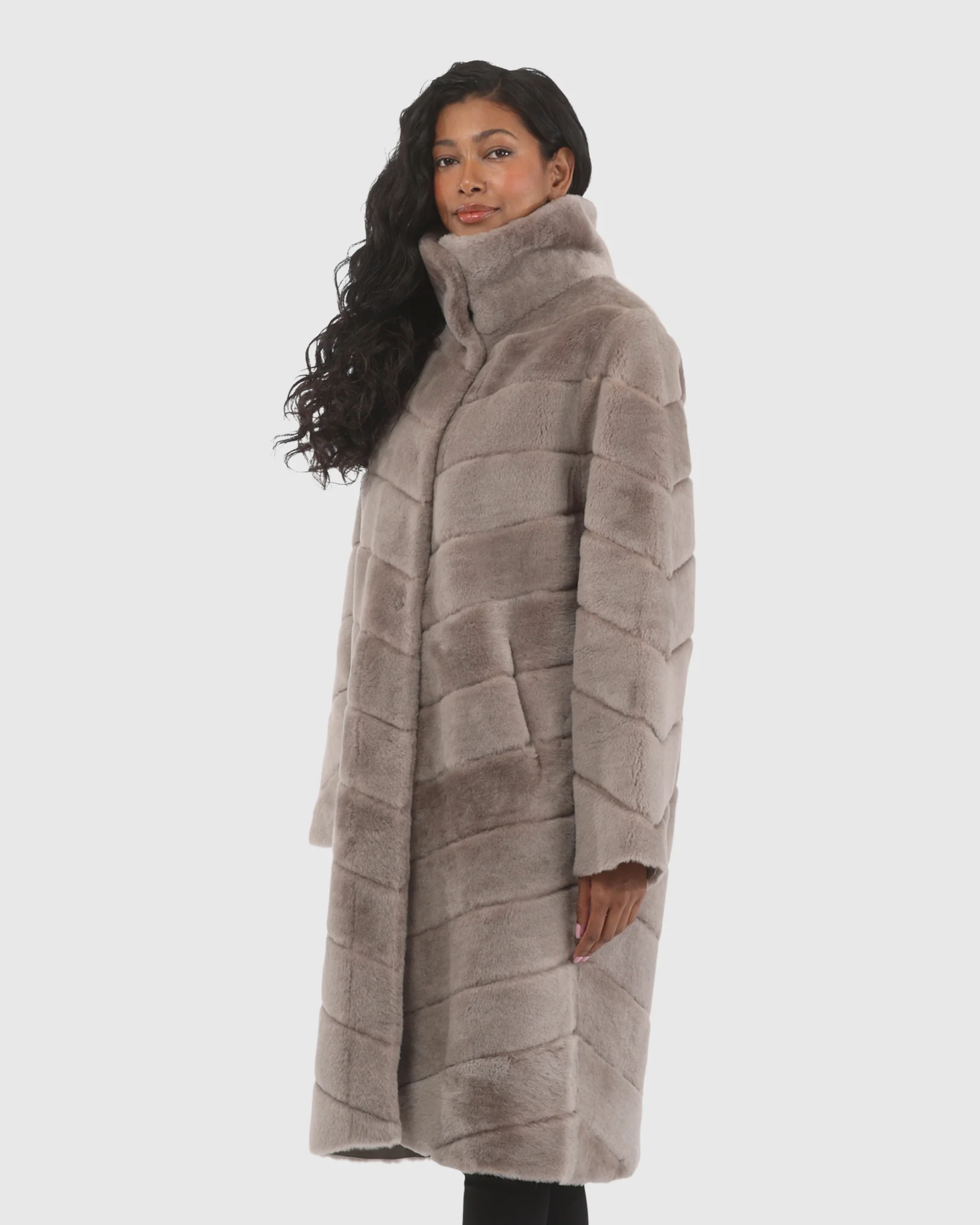 Reversible Merino Shearling Lamb Chevron Short Coat - Image 34