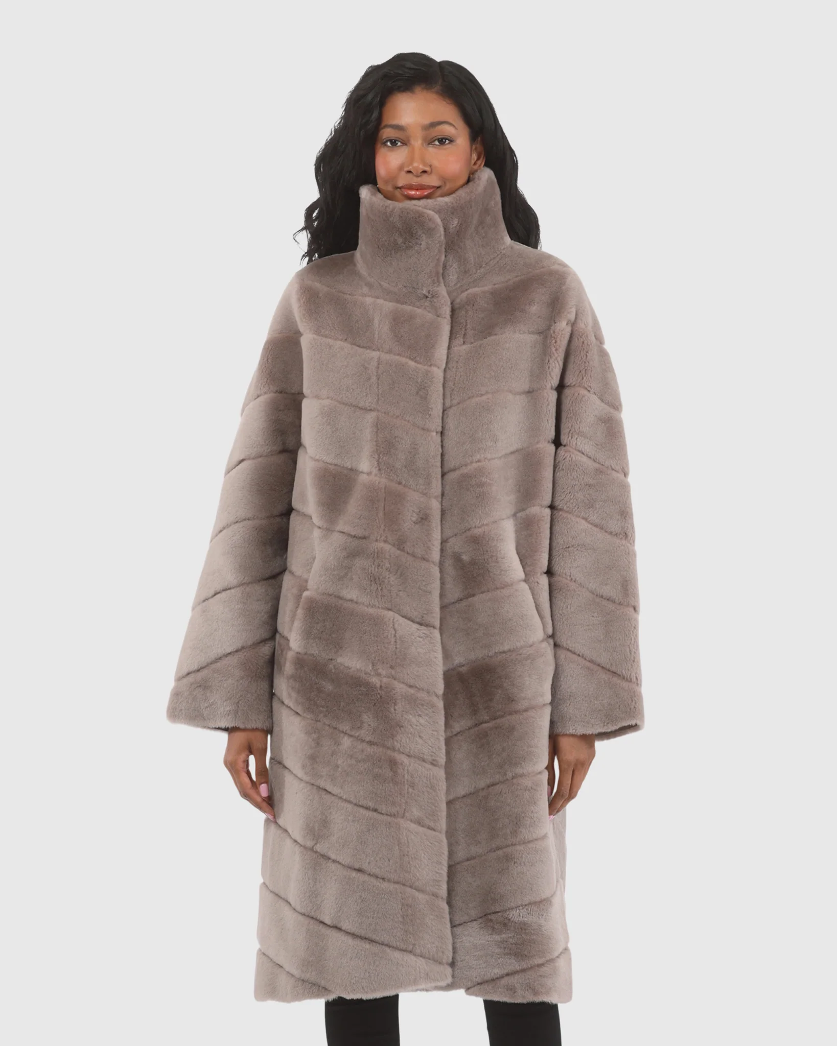 Reversible Merino Shearling Lamb Chevron Short Coat - Image 35