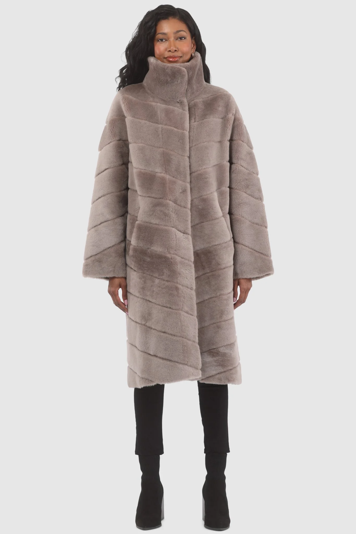 Reversible Merino Shearling Lamb Chevron Short Coat - Image 36