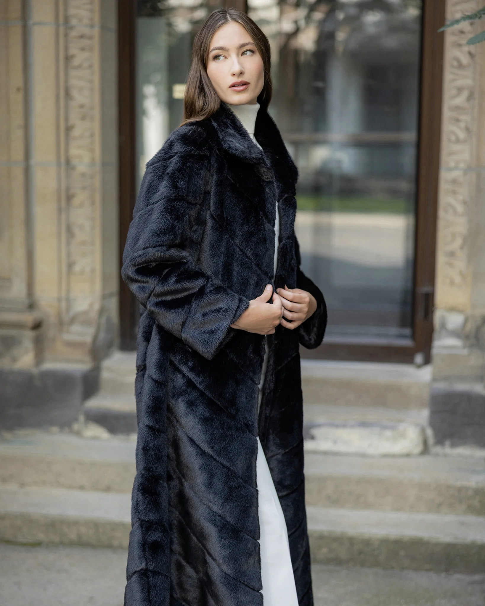 Reversible Merino Shearling Lamb Chevron Short Coat - Image 47