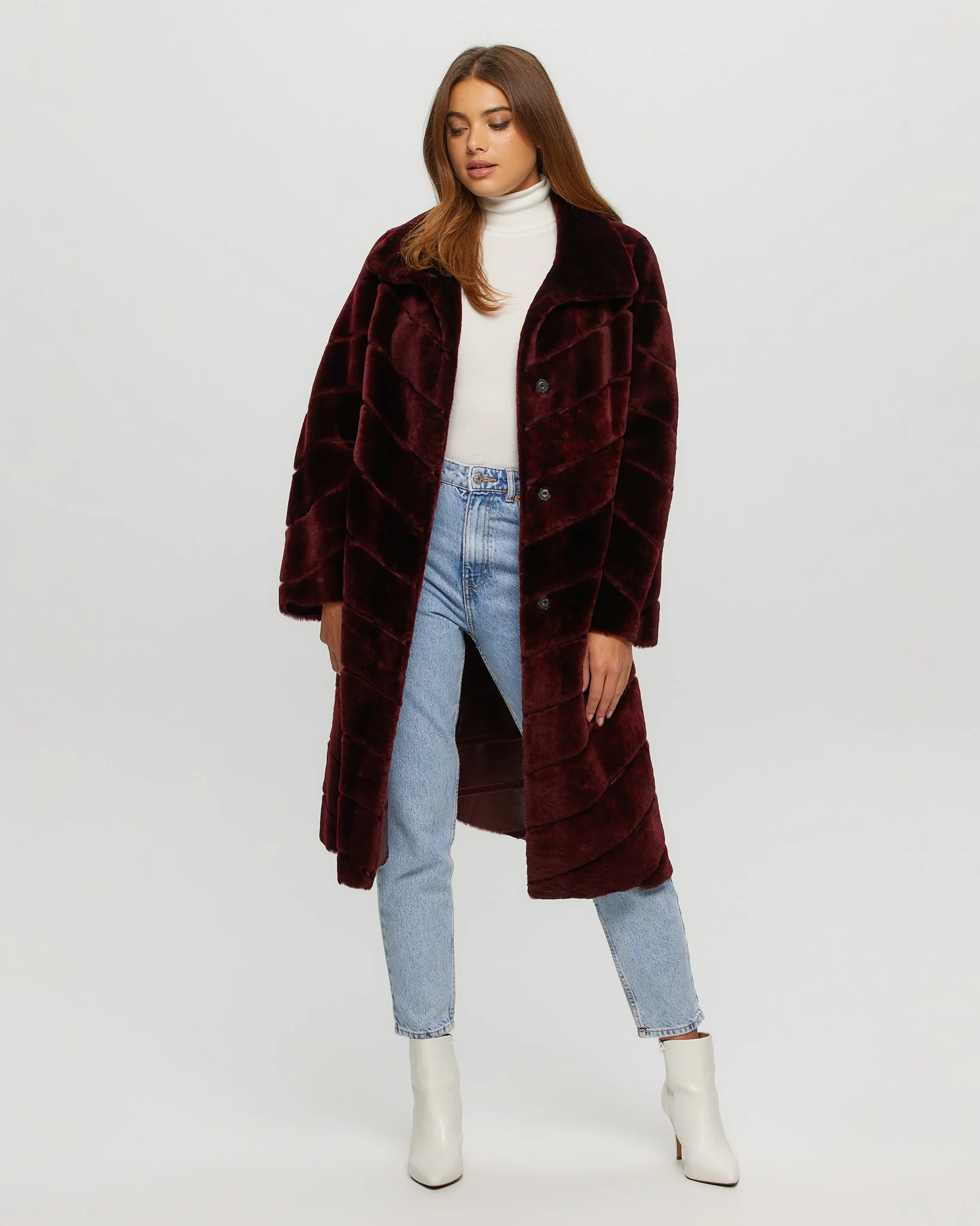 Reversible Merino Shearling Lamb Chevron Short Coat - Image 5