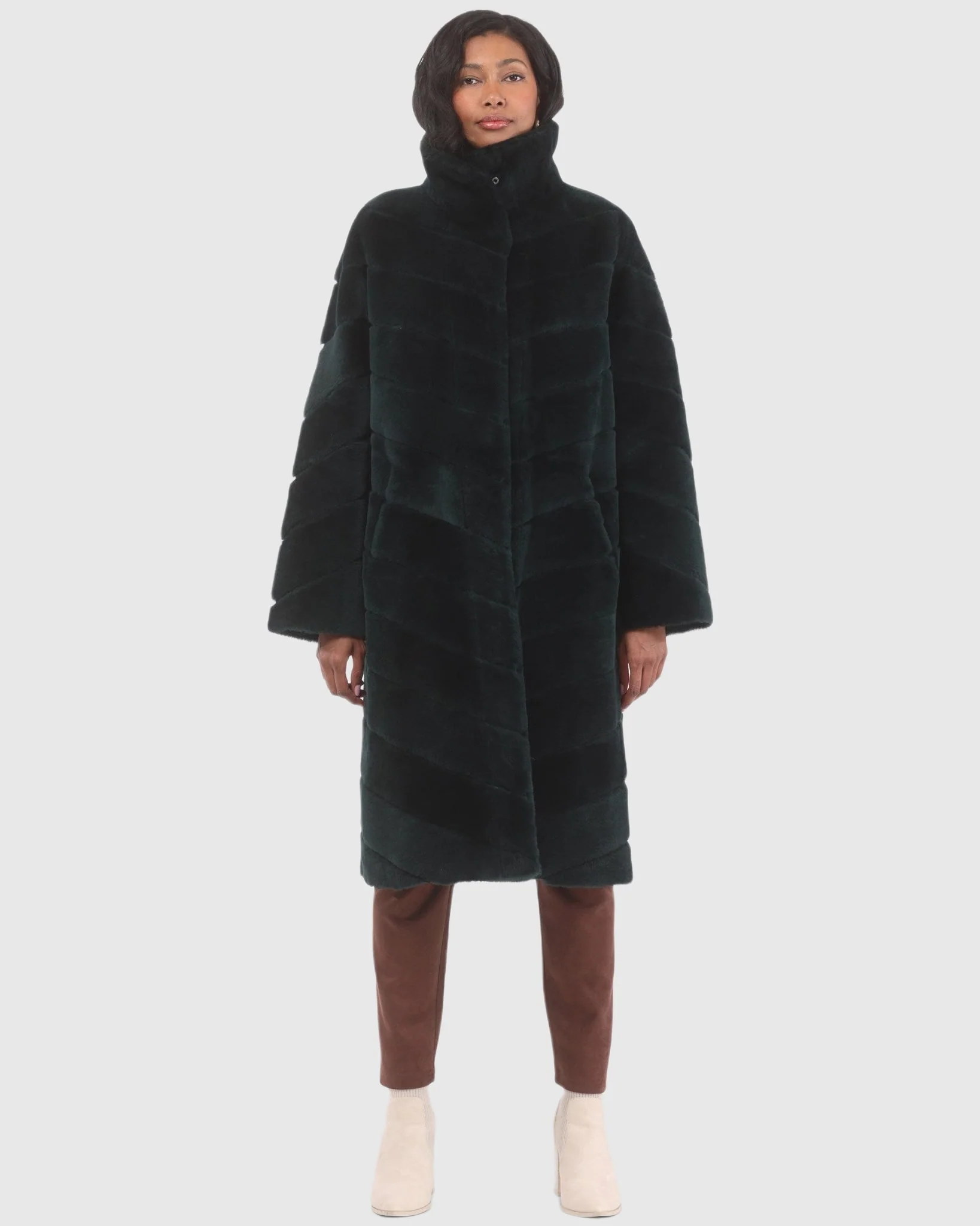 Reversible Merino Shearling Lamb Chevron Short Coat - Image 8