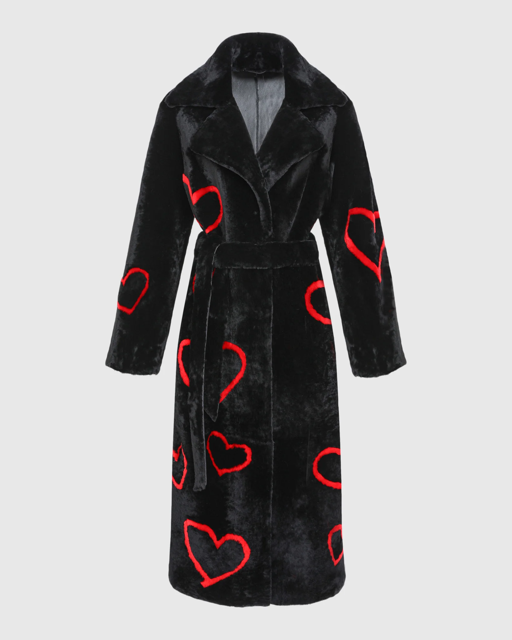 Reversible Shearling Lamb Coat With Heart Intarsia, Belt - Image 6