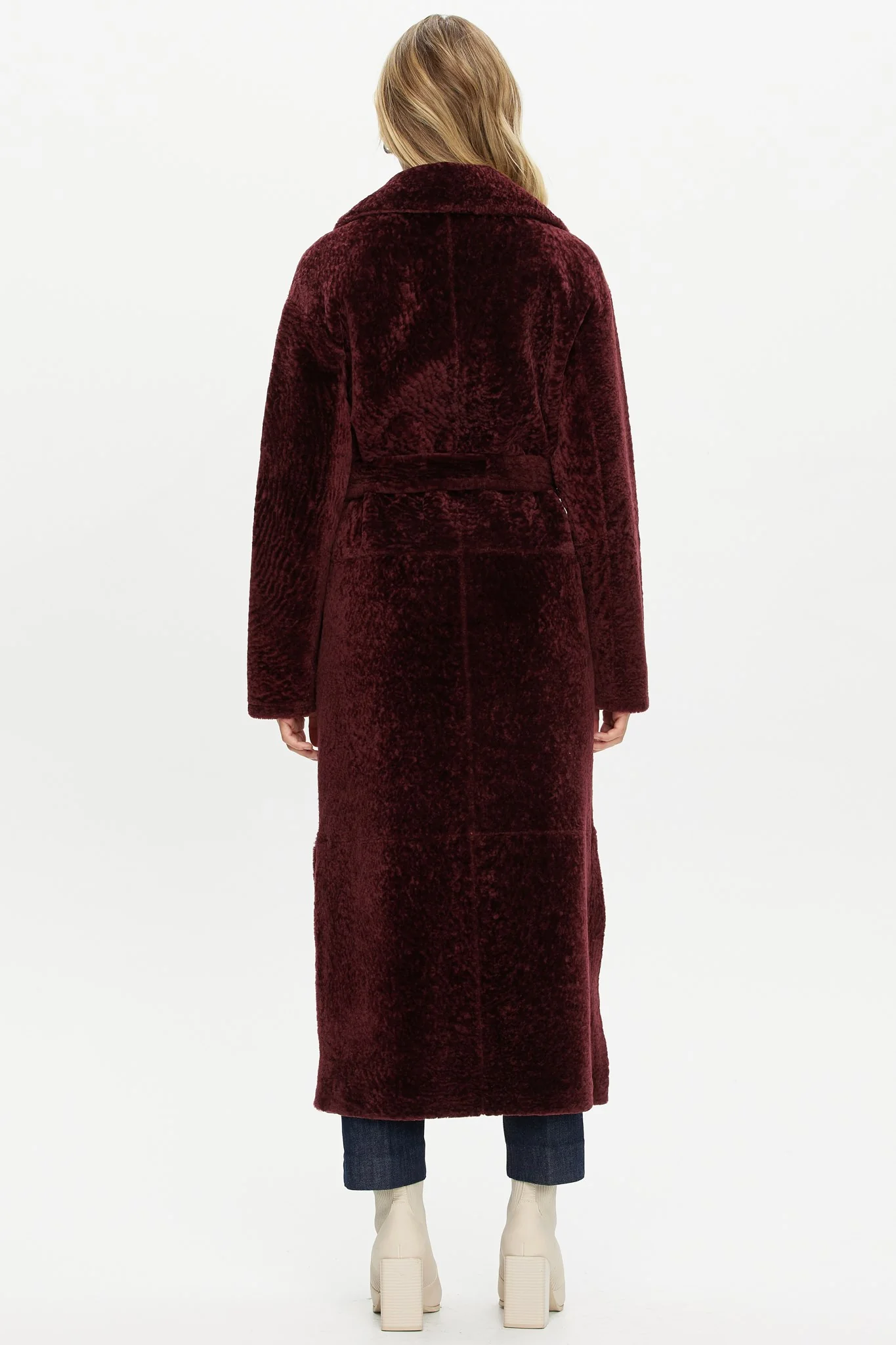 Reversible Select Shearling Lamb Coat With Side Slits And Belt - Image 12