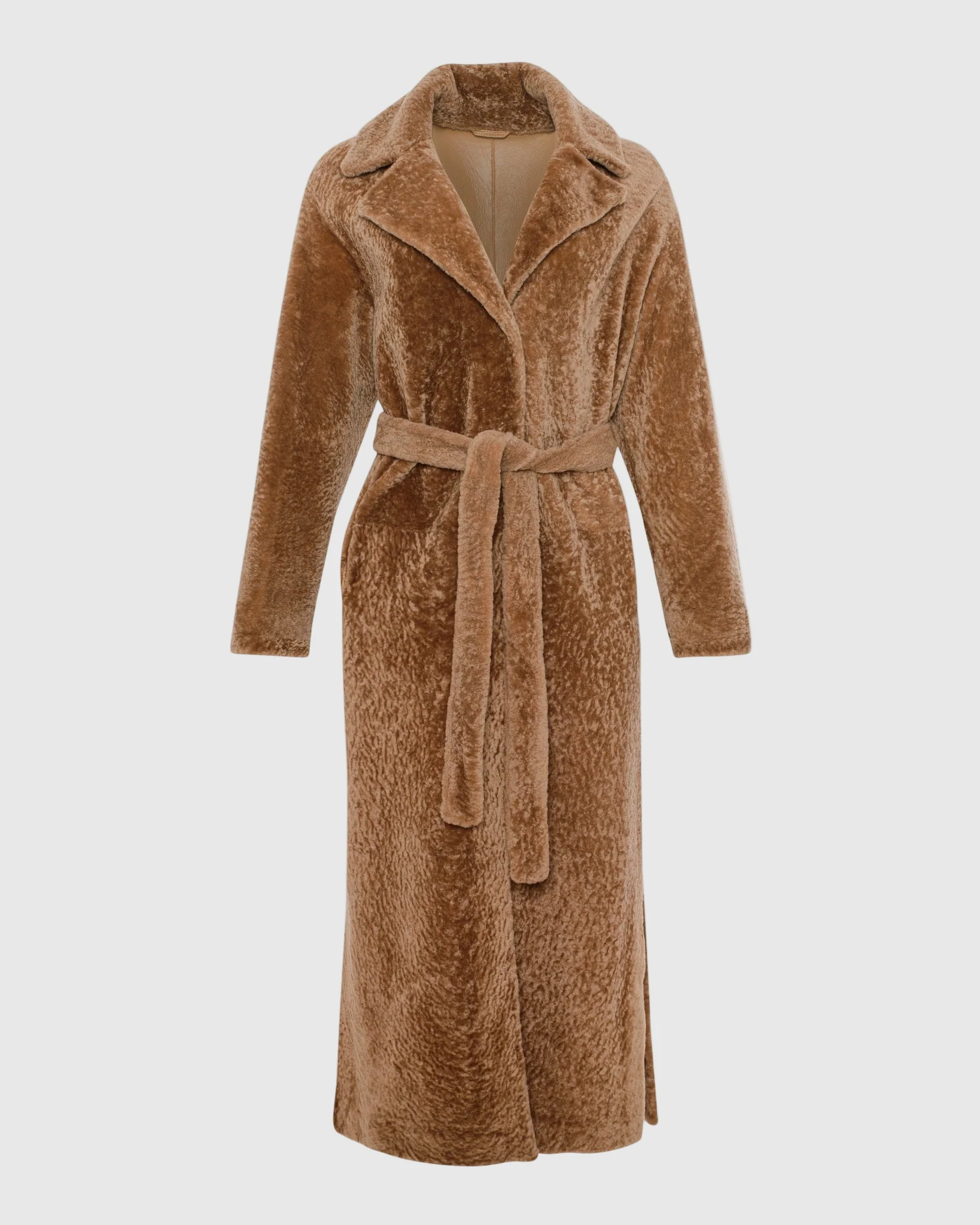 Reversible Select Shearling Lamb Coat With Side Slits And Belt - Image 22