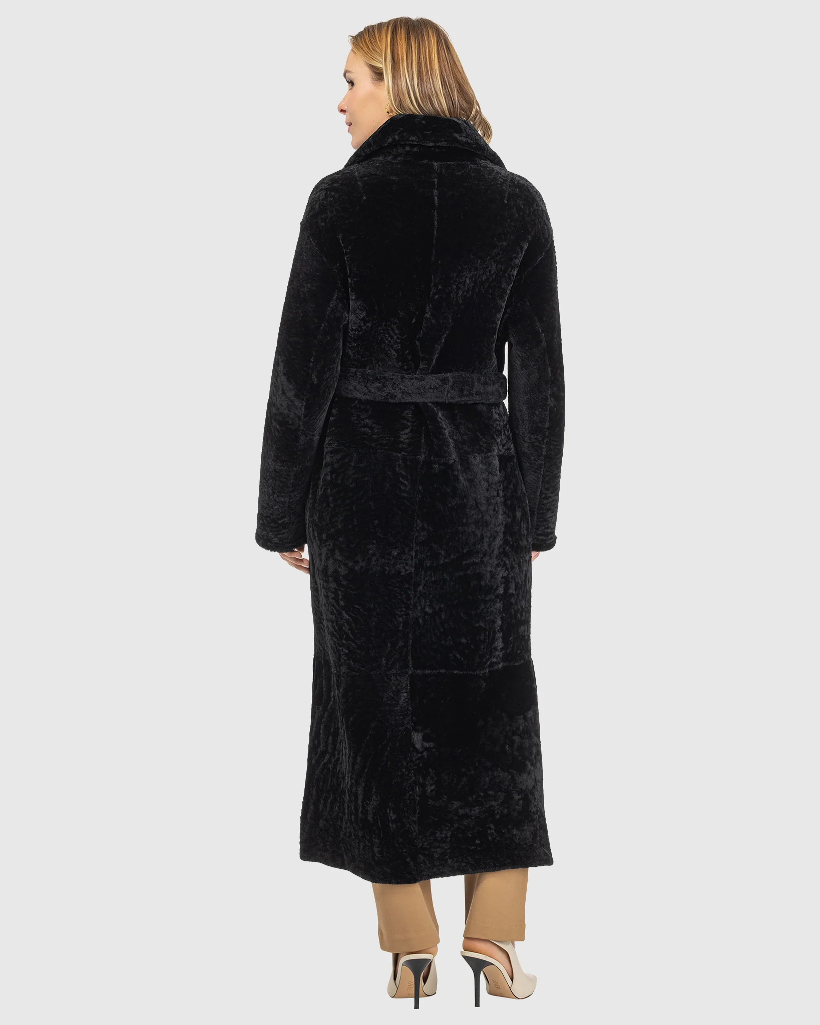 Reversible Select Shearling Lamb Coat With Side Slits And Belt - Image 5