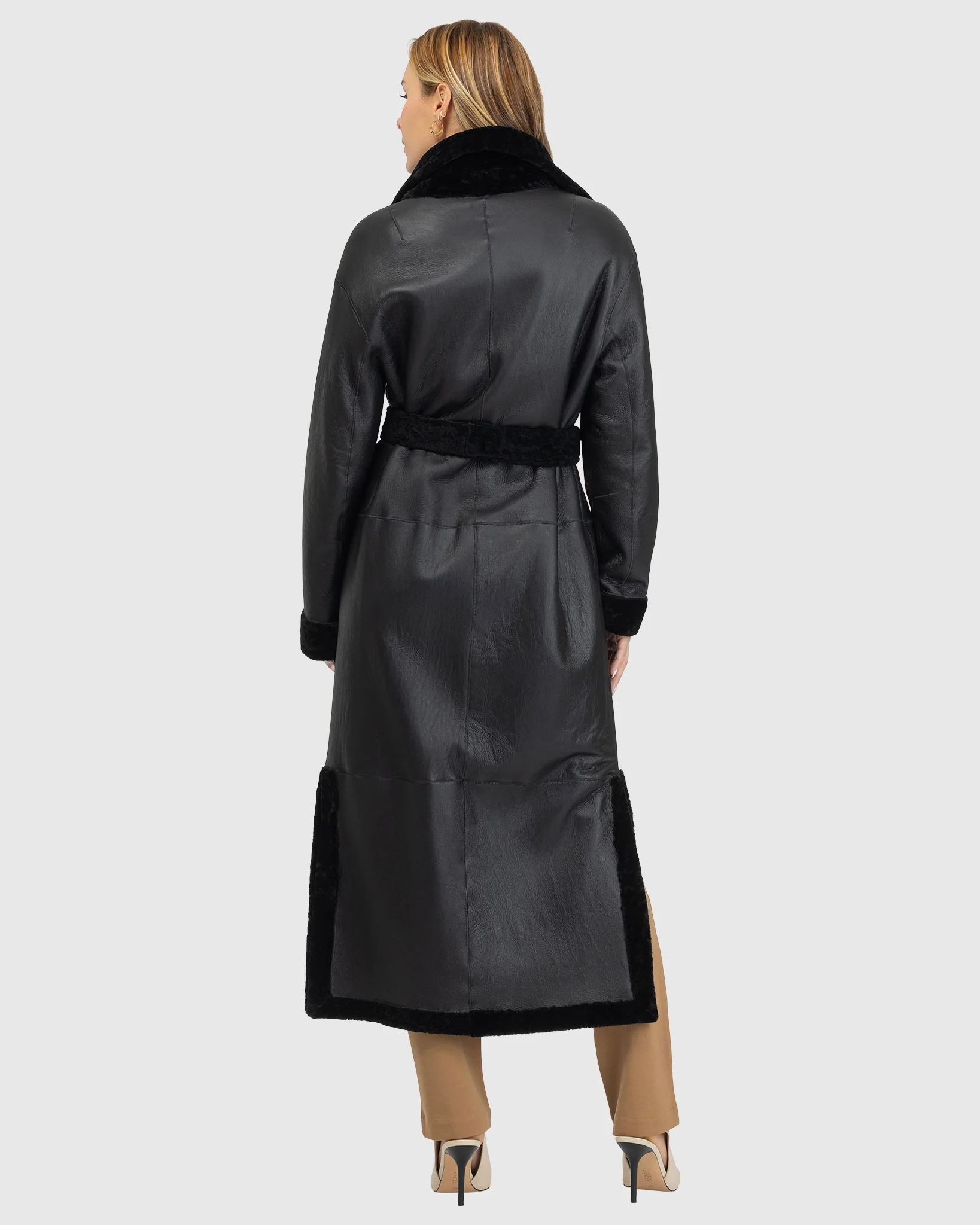 Reversible Select Shearling Lamb Coat With Side Slits And Belt - Image 8