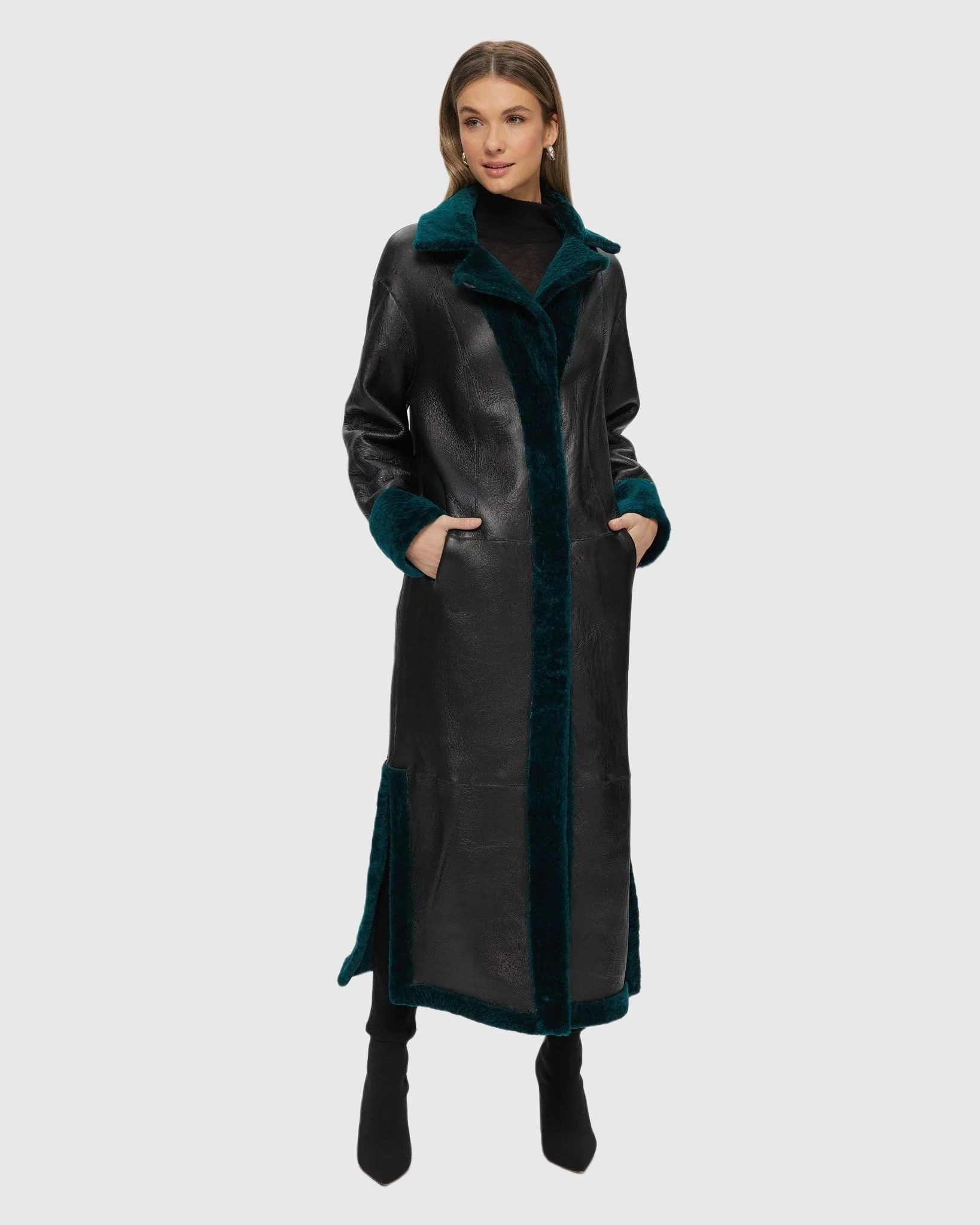 Reversible Select Shearling Lamb Coat With Side Slits And Belt - Image 13