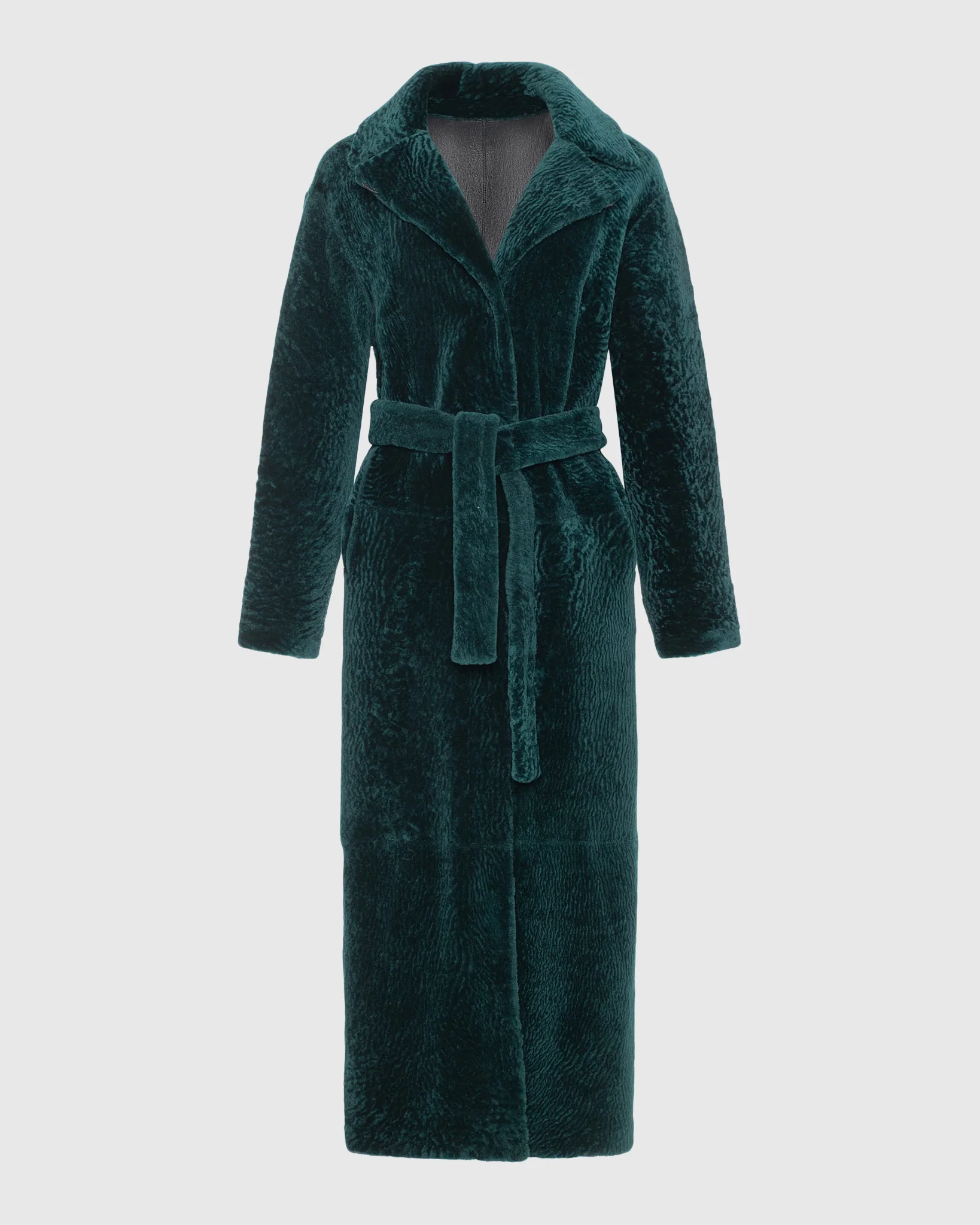 Reversible Select Shearling Lamb Coat With Side Slits And Belt - Image 15