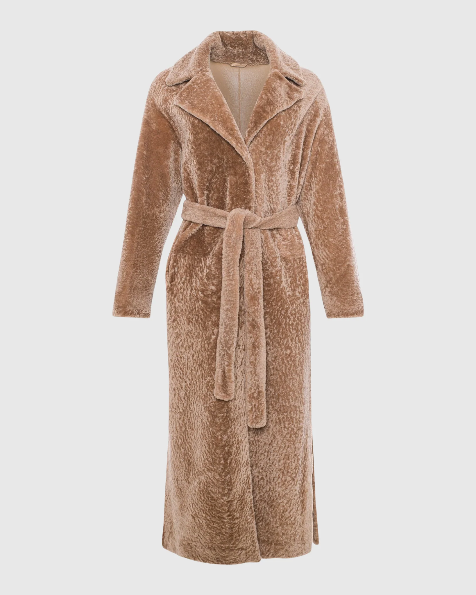 Reversible Select Shearling Lamb Coat With Side Slits And Belt - Image 16