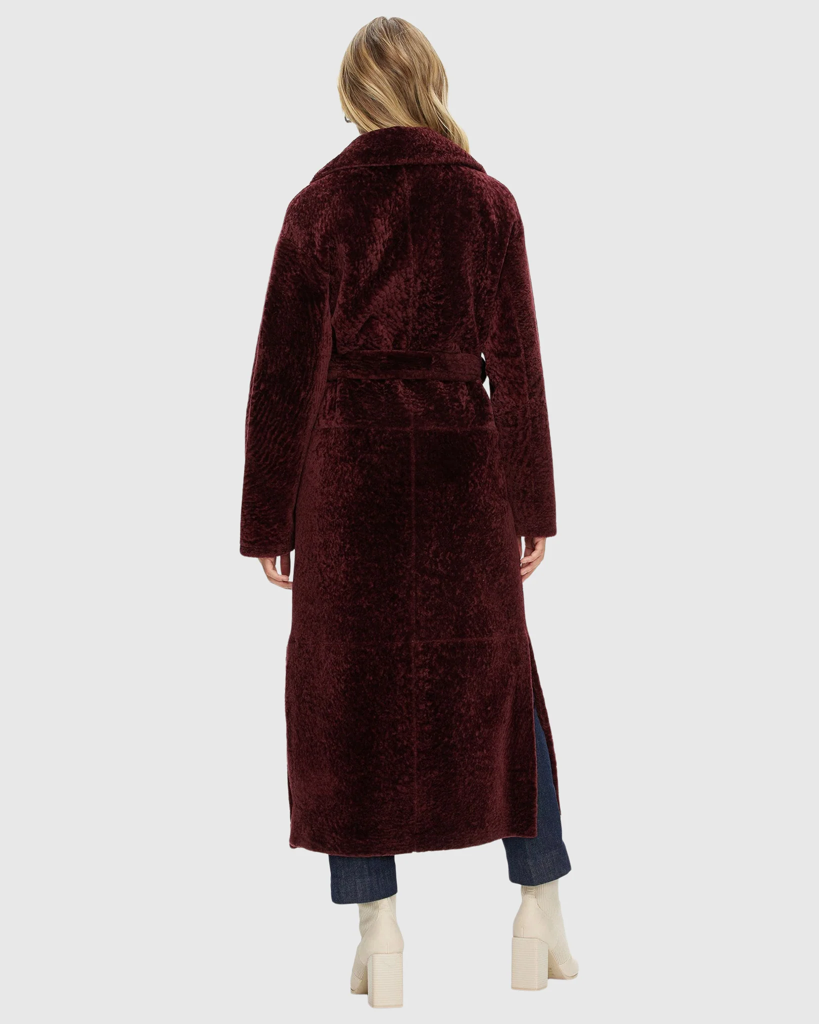Reversible Select Shearling Lamb Coat With Side Slits And Belt - Image 6