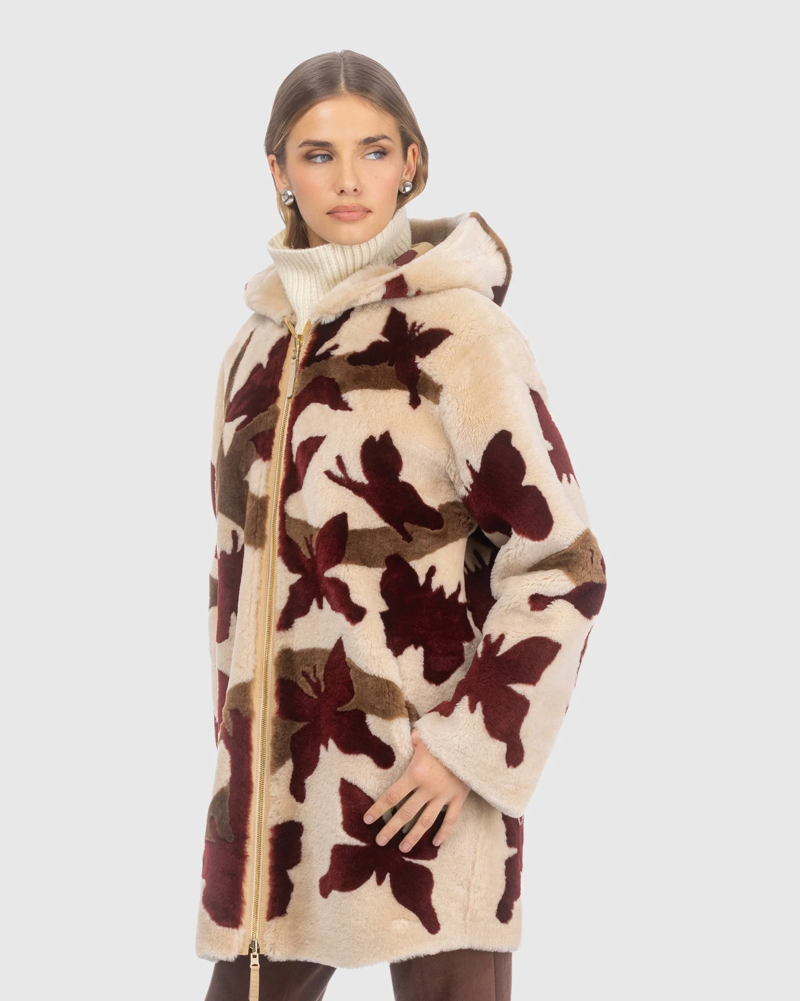 Reversible Shearling Lamb Parka With Butterfly Intarsia - Image 2