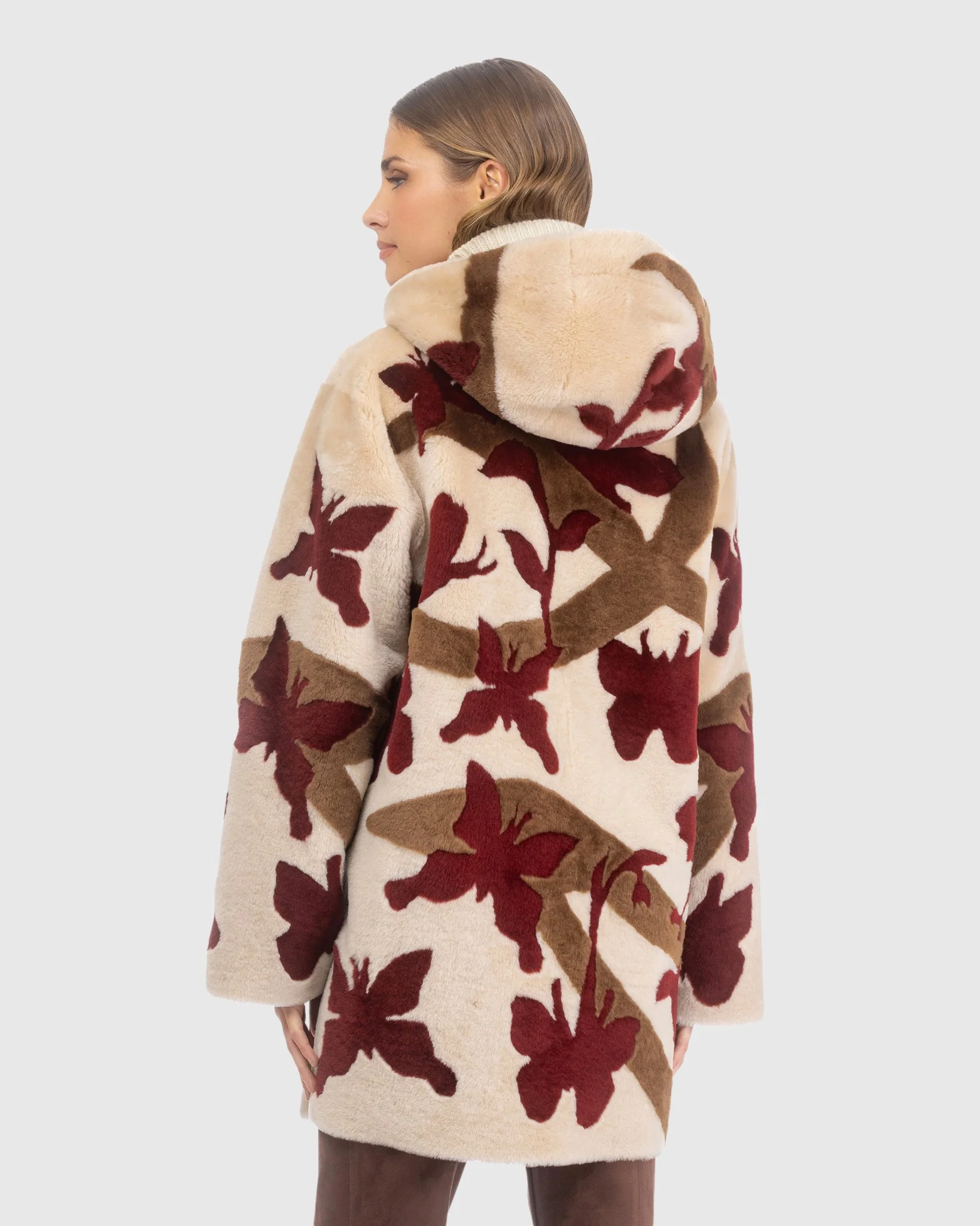 Reversible Shearling Lamb Parka With Butterfly Intarsia - Image 3
